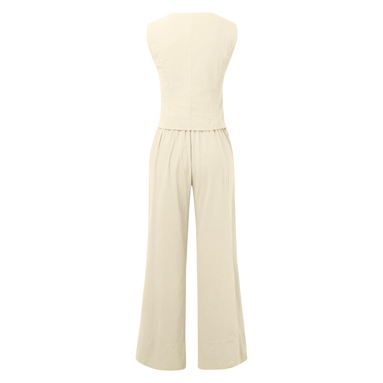 Women's 2 Piece Summer Outfit - Linen Crop Tank Top & Wide Leg Pants Set | Sleeveless Lounge Wear for Beach, Travel & Casual Comfort