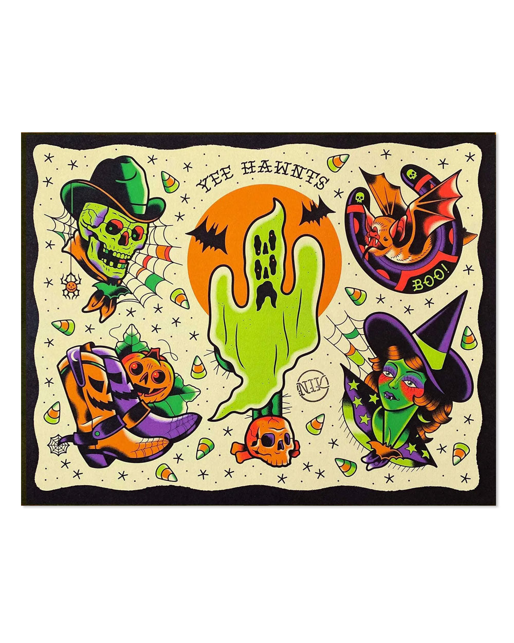 Yee Hawnts Tattoo Flash Art Print - 11x14 Inch Western Style Tattoo Designs - Perfect for Tattoo Parlors, Home Decor & Art Collectors