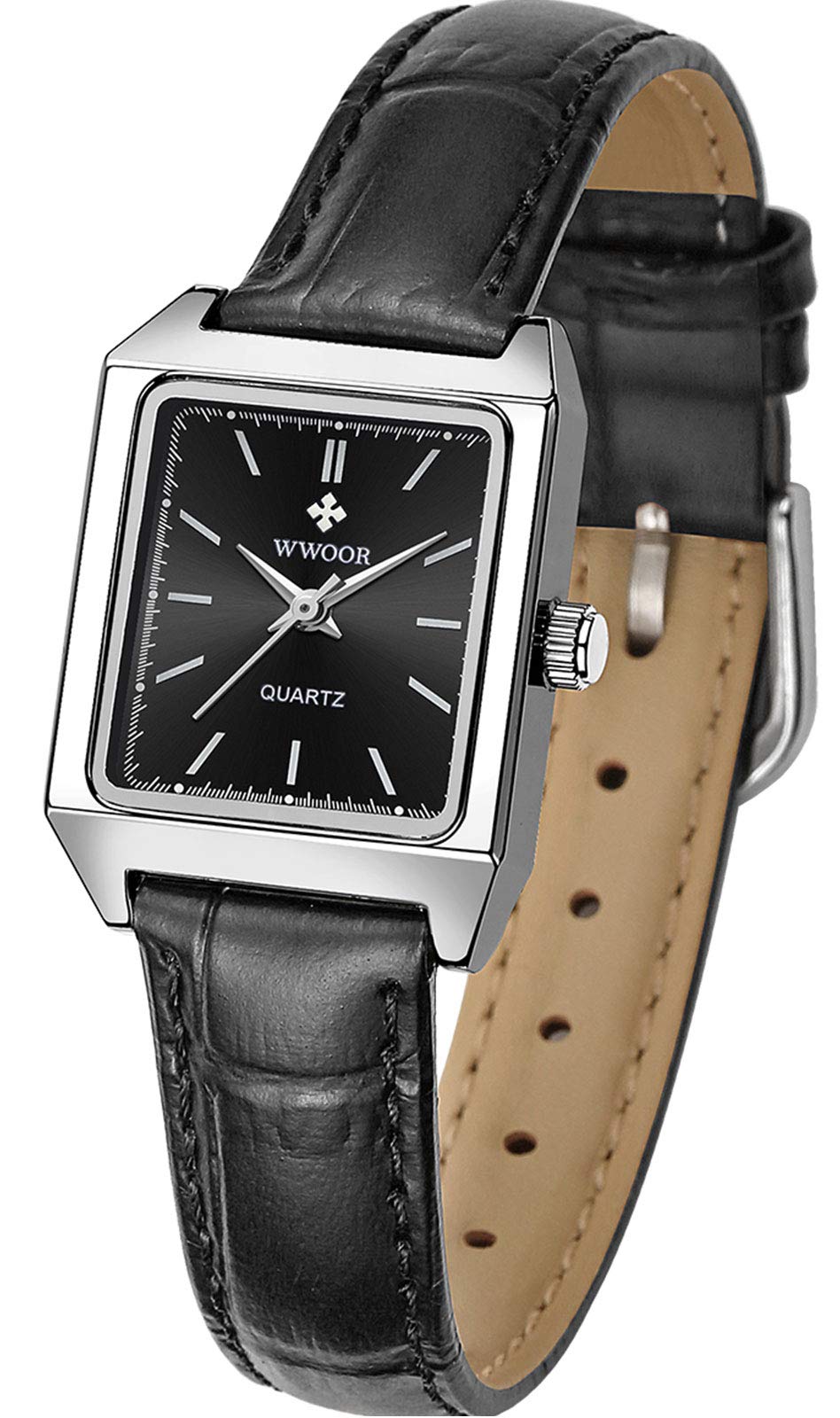 Elegant Vintage Square Women's Watch - Black & Brown Leather Strap, Analog Quartz, Waterproof Dress Watch for Ladies | Perfect for Office, Party & Everyday Wear