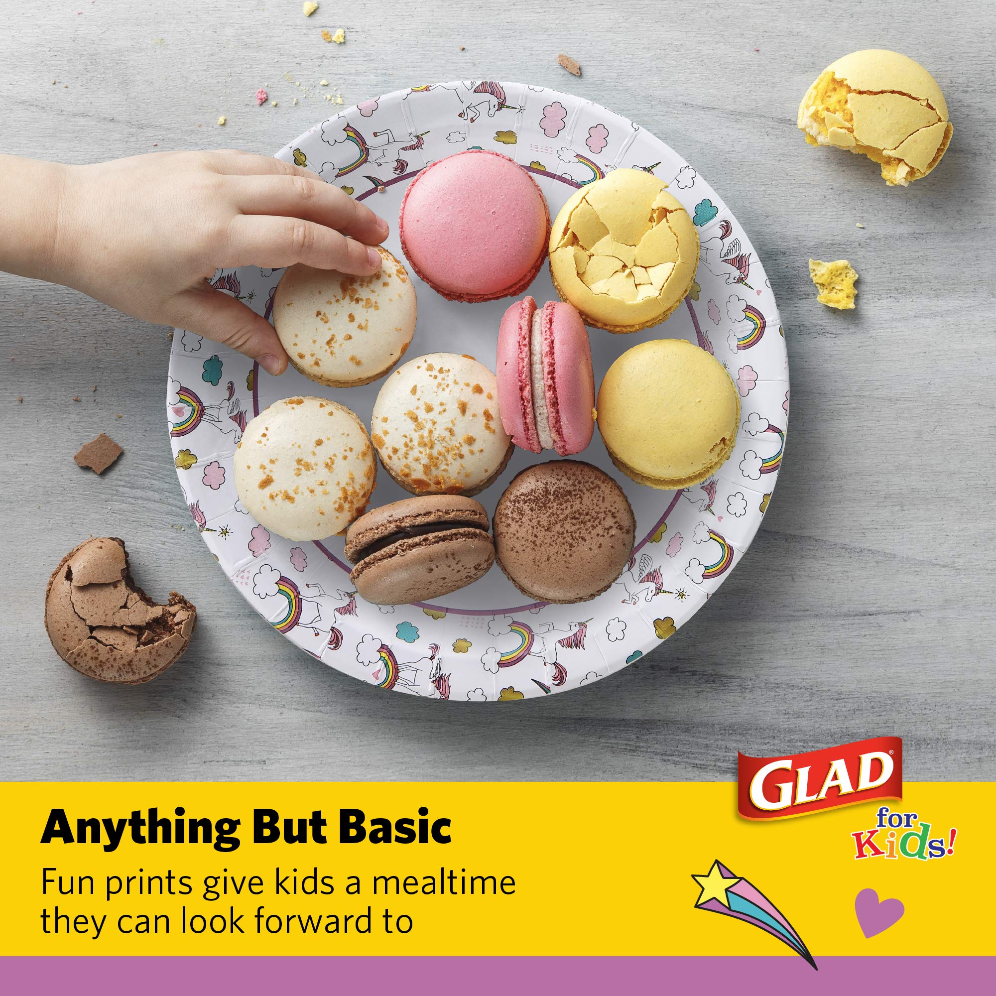 Glad for Kids Unicorns Paper Plates - 8.5 Inch Heavy Duty Disposable Plates with Cute Unicorn Design | Soak Proof & Microwavable Round Paper Plates for Birthday Parties, Picnics & Family Gatherings | 20 Count (Pack of 6)