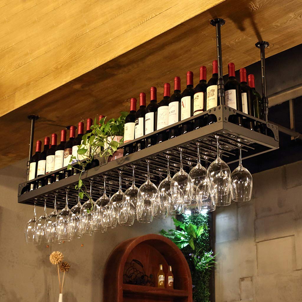 Vintage Iron Wall-Mounted Wine Rack - Adjustable Height Hanging Stemware Holder for Red Wine & Glasses (150x35cm) - Perfect for Restaurants, Bars & Home Decor