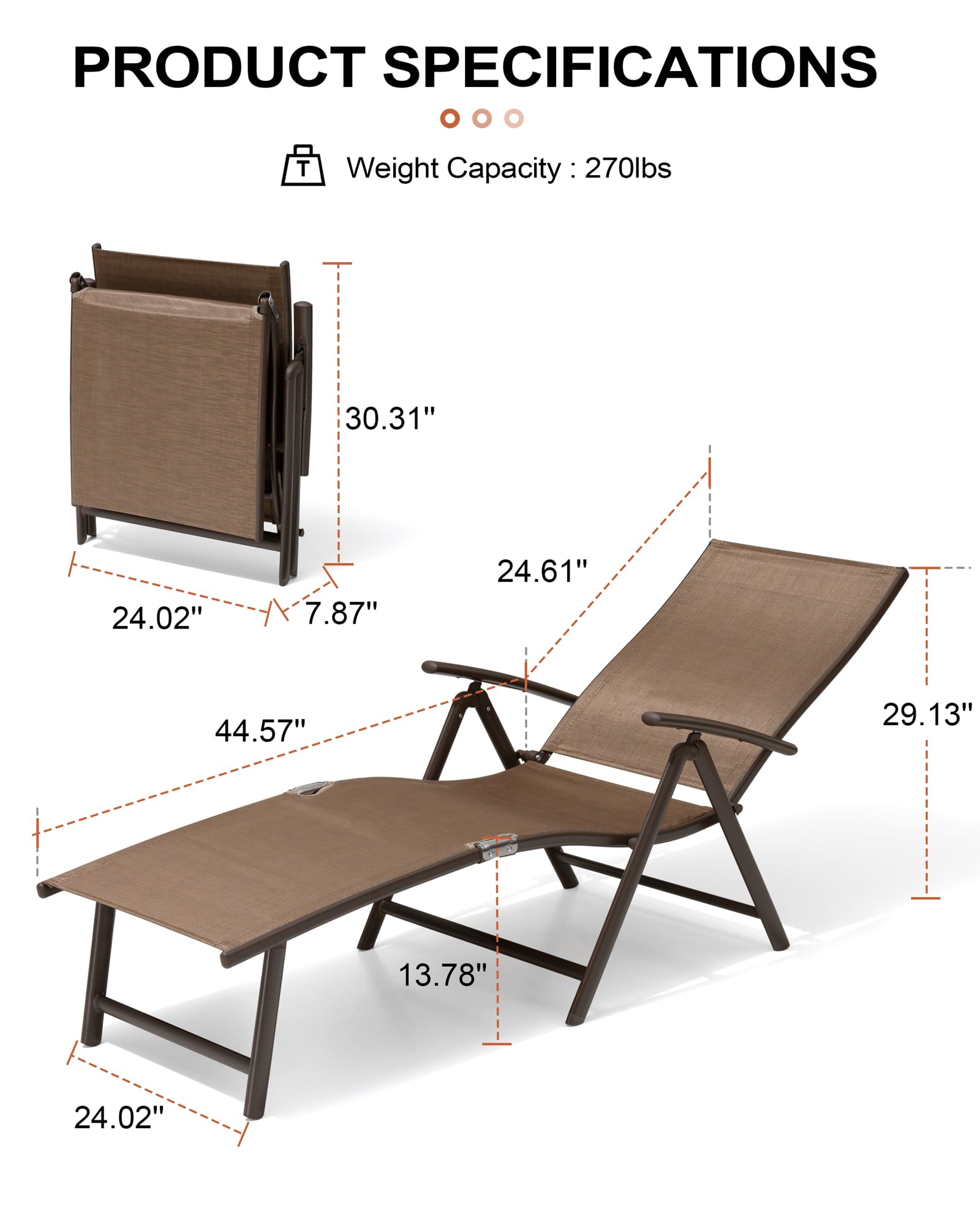 Crestlive 2-Pack Aluminum Folding Chaise Lounge Chairs - Adjustable 8-Position Outdoor Recliners for Patio, Beach, Poolside & Backyard - No Assembly Required | Perfect for Sunbathing, Relaxing by the Pool or Lounging in Your Garden