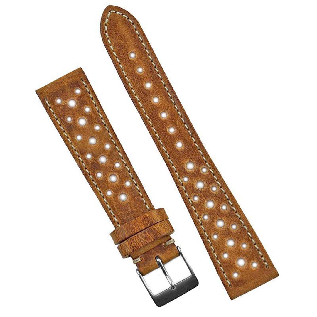 B & R Bands Le Mans Racing Genuine Leather Watch Straps - 18mm 19mm 20mm 22mm Replacement Band for Men's Watches - Perfect for Sports, Casual & Dress Watches