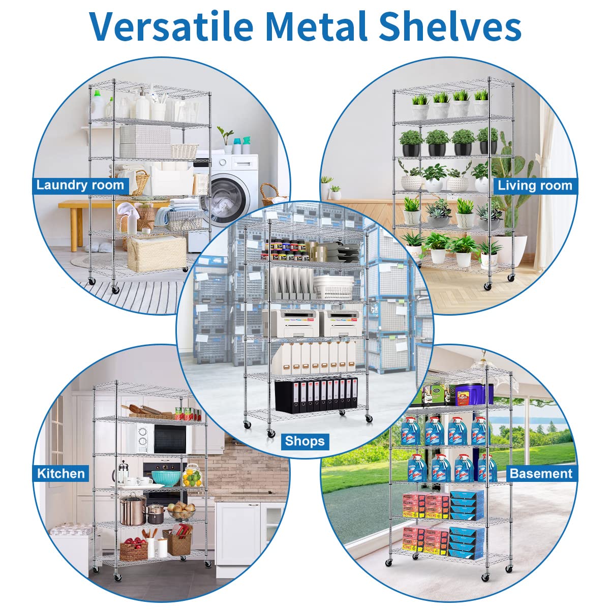 6-Tier Heavy Duty Metal Storage Shelves with Wheels - NSF Certified Adjustable Wire Shelving Unit for Kitchen, Restaurant, Garage, Basement & Laundry Room - 2100LBS Capacity Chrome Rack - Perfect for Commercial Use, Home Organization & Industrial Storage
