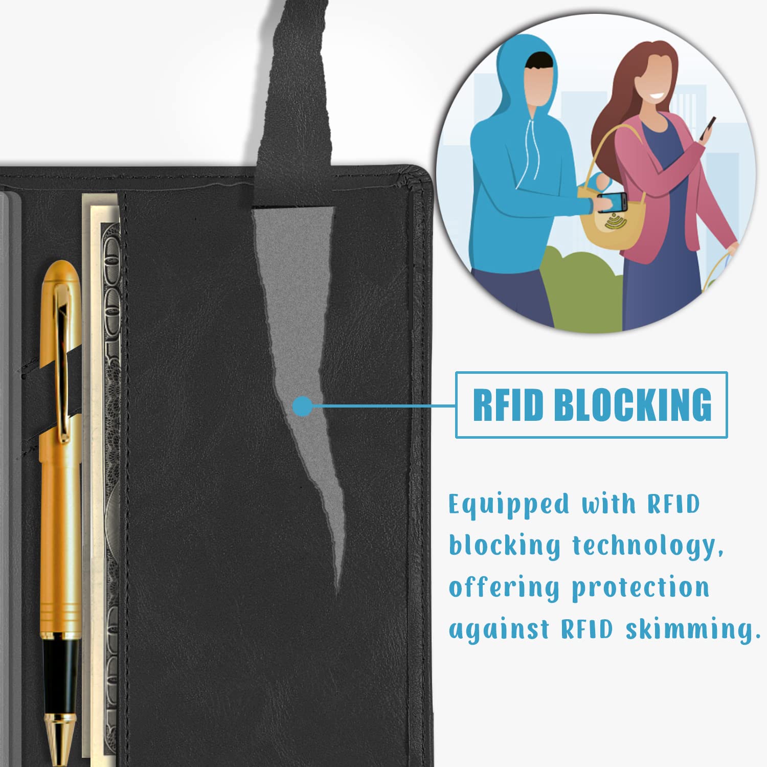 Sanlykate RFID Blocking PU Leather Checkbook Cover with Pen Holder - Denim Blue Wallet for Women & Girls | Top & Side Tear Check Protection | Free Divider | Perfect for Everyday Use, Office & Travel