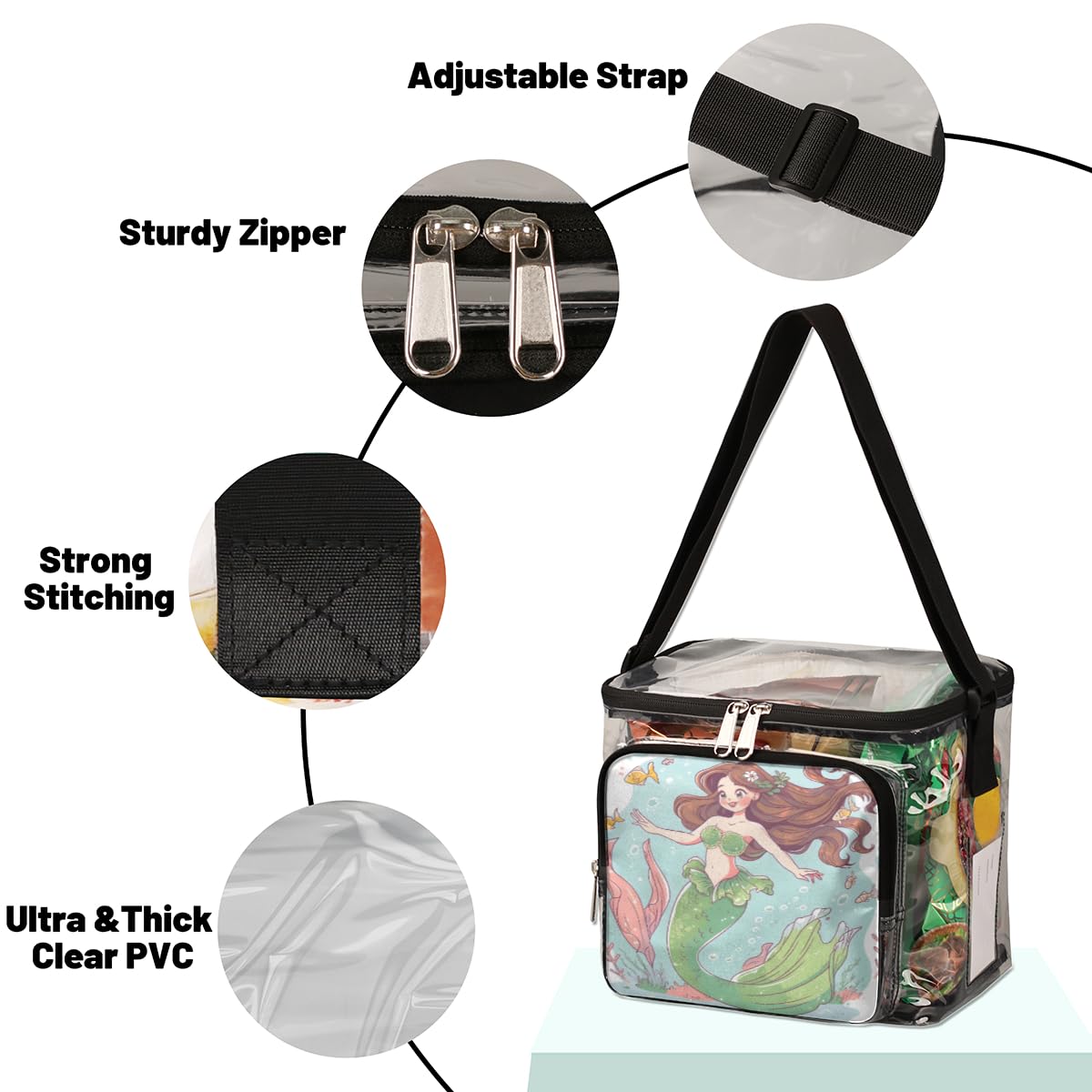 GzLeyigou Clear Transparent Mermaid Tote Bag with Handles - Waterproof Underwater Themed Shoulder Bag for Beach, Pool, Travel, Picnic, Concerts & Sports Events - Coral Seaweed Design Lunch Bag for Outdoor Activities