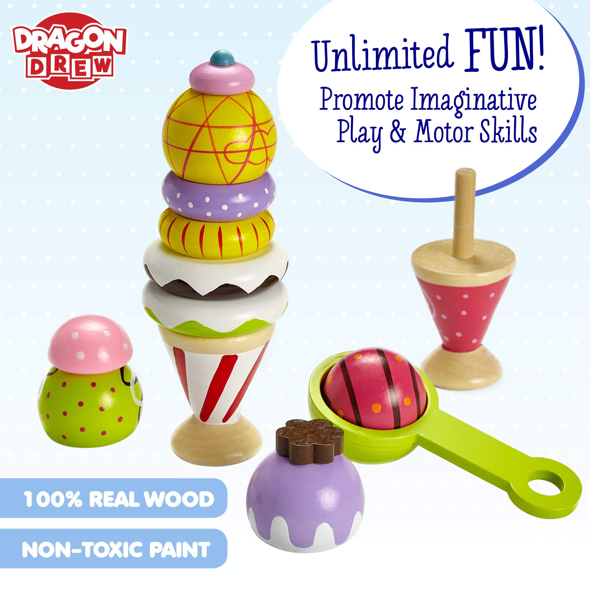 Wooden Ice Cream Play Set - Pretend Ice Cream Toys for Kids | Montessori Learning Toy for Toddlers | Perfect for Role Play, Birthday Gifts & Preschool Education