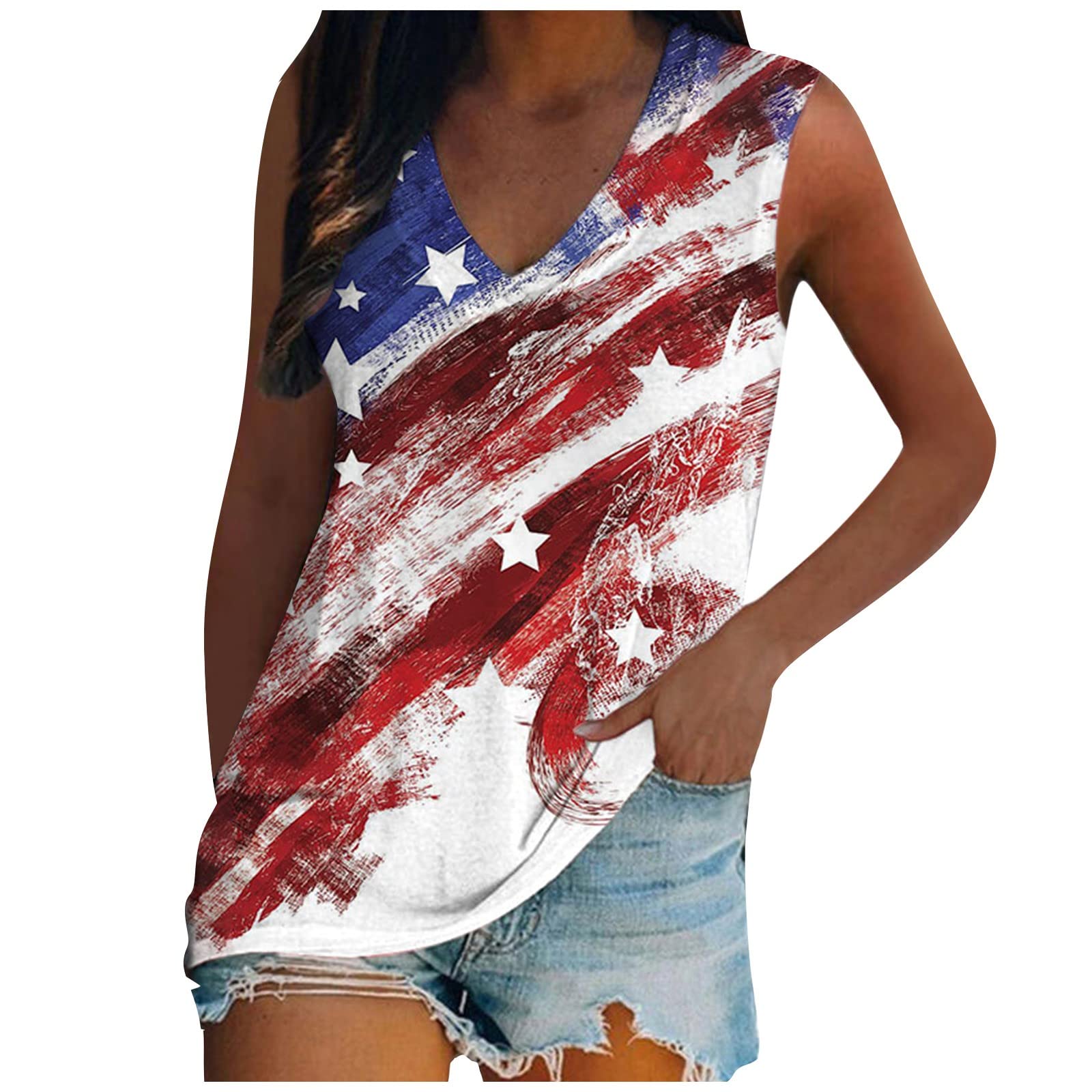 American Flag Tank Tops for Women - Patriotic Stars & Stripes Shirt for 4th of July