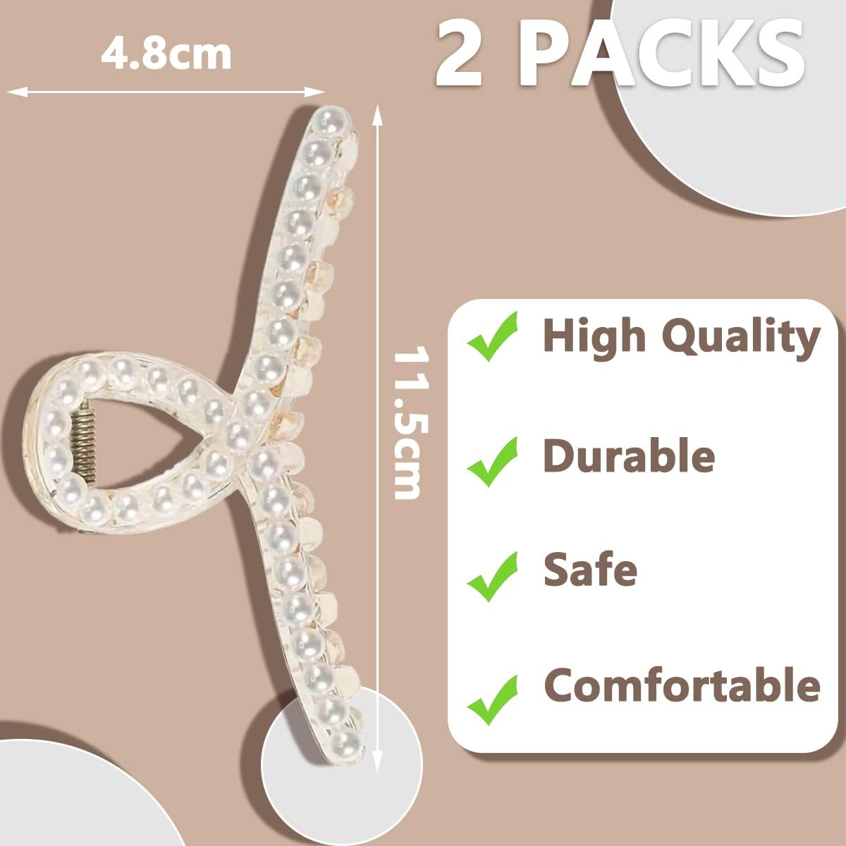 EPARTY 2 Pack Large Pearl Hair Claw Clips for Women - Strong Hold Hair Clutches & Barrettes for Long Hair, Perfect for Parties, Weddings and Everyday Styling