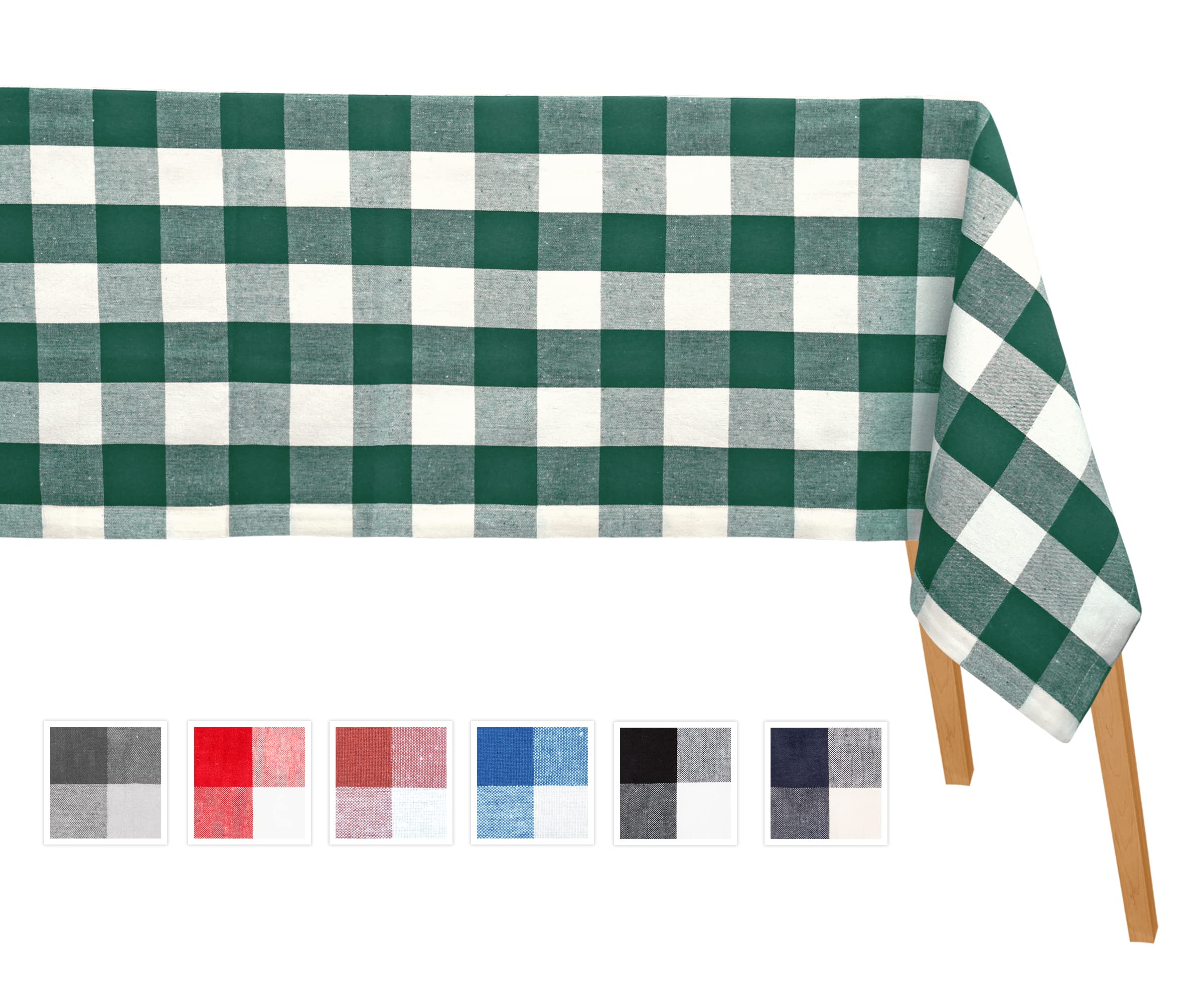 Green & White Buffalo Plaid Tablecloth - Heavy Duty Washable Cotton Linen Gingham Table Cover for Kitchen, Dining Room, Holiday, Picnic | Farmhouse Style Spring & Easter Decor | 63x109 Inches