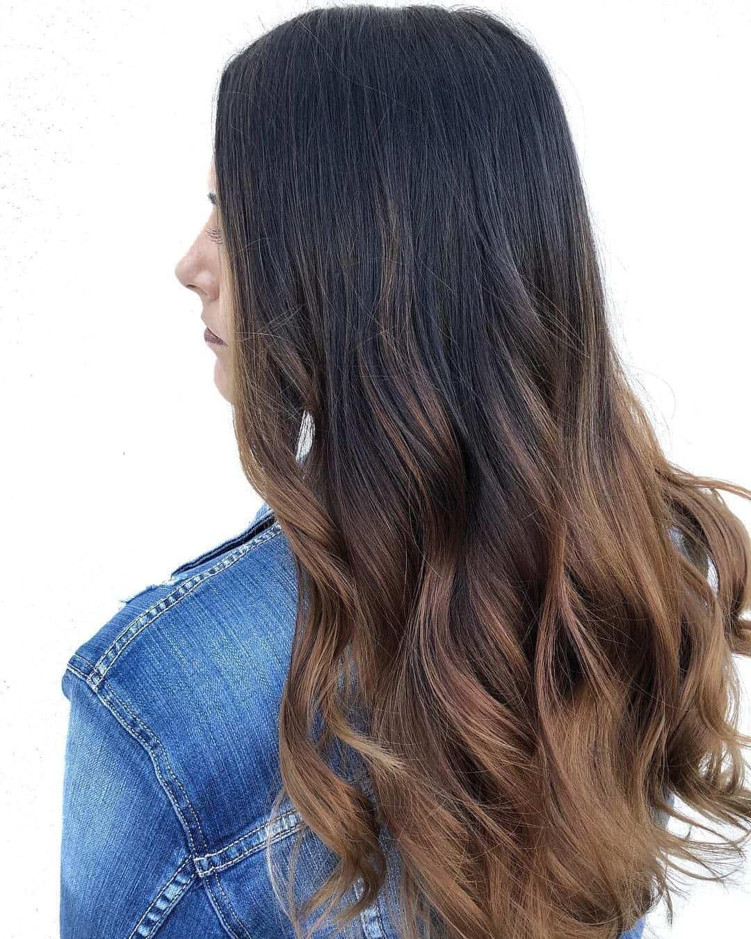 Tressmatch® 20-22 Inch Clip-in Remy Human Hair Extensions - Ombre Dip Dye from Off Black to Chestnut Brown - 10-Piece Full Head Volume Set (5.7oz/160g) for Thick Hair - Perfect for Daily Styling, Parties & Special Occasions