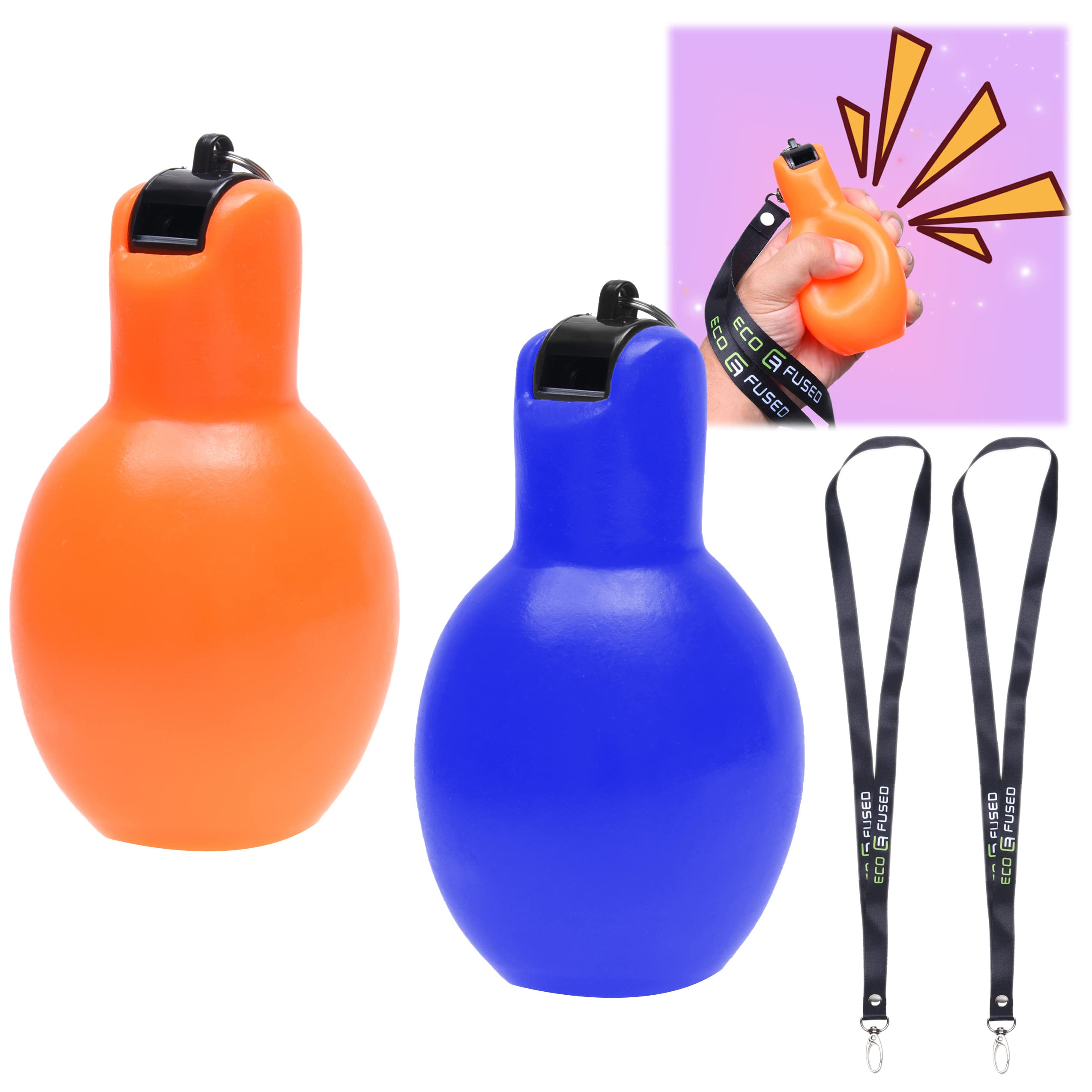 Eco-Fused 2X Hand Squeeze Whistles with Lanyards for Sports & Outdoor Activities