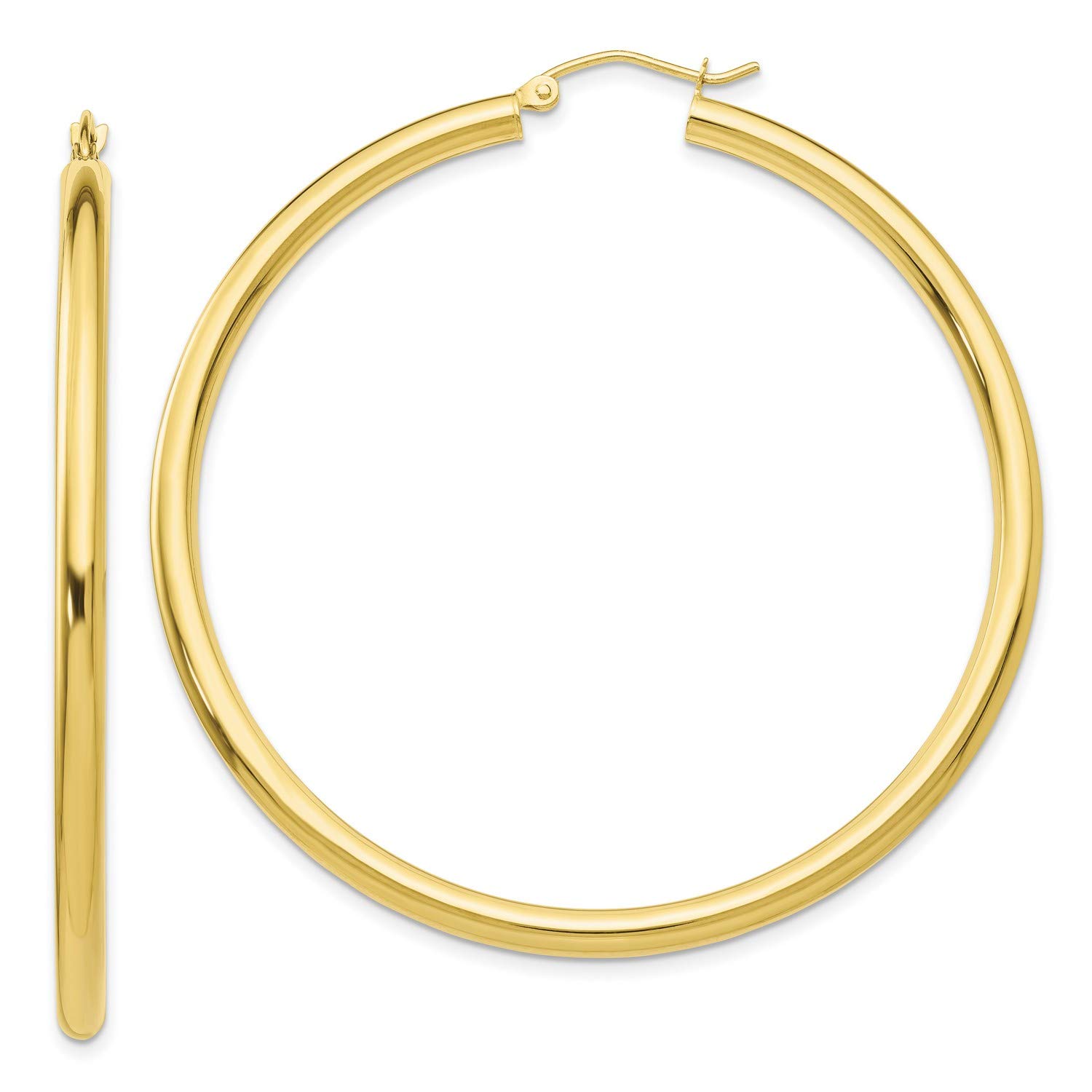 10K Yellow Gold 3mm Classic Round Hoop Earrings - 50x3mm Size - Elegant Everyday Jewelry for Women, Perfect for Work, Date Night & Special Occasions