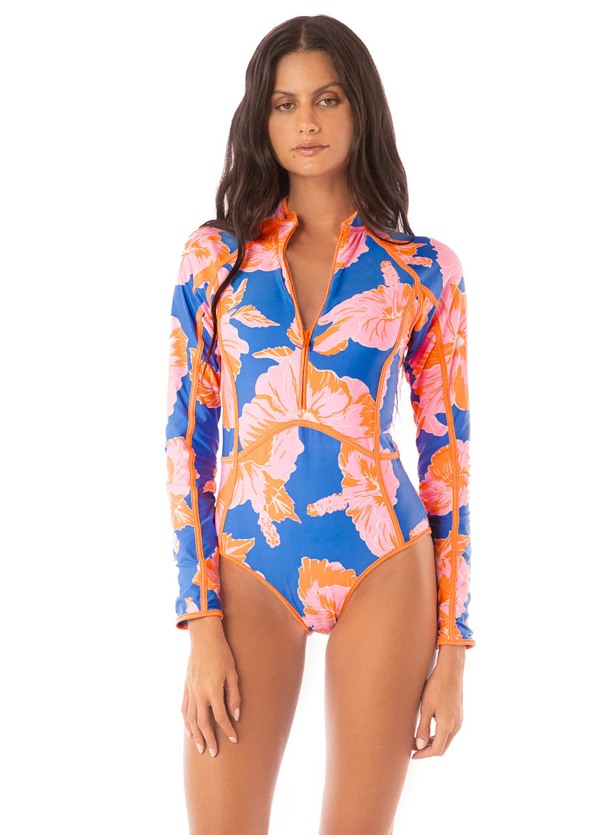 Maaji Magnolia Mirage Cardi Surf Swimsuit - Bright Blue One-Piece Swimwear for Women | Perfect for Beach, Pool, Surfing & Summer Vacations
