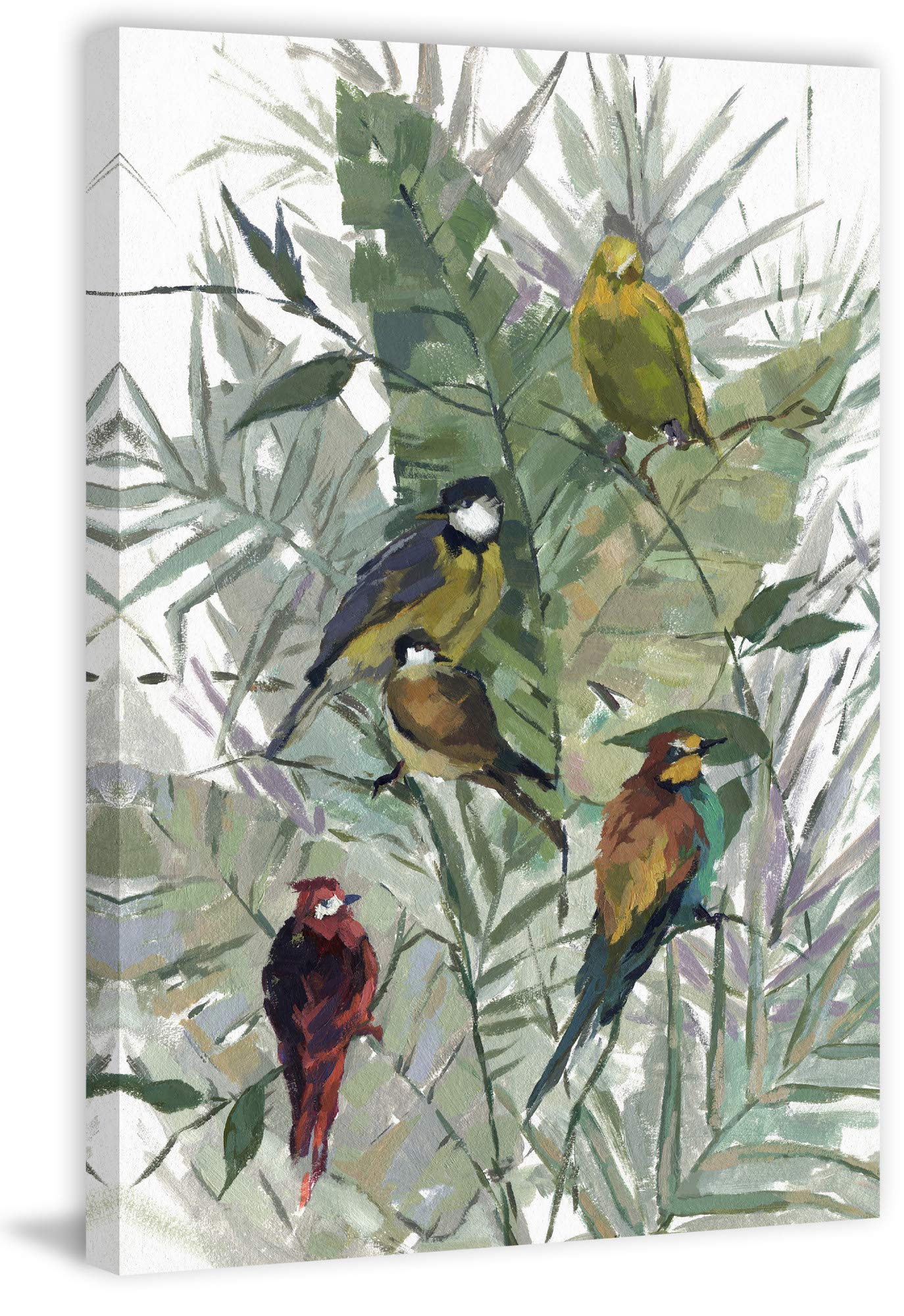 Morning Birds Painting Print on Wrapped Canvas - Handmade Wall Art for Living Room, Bedroom & Office Decor