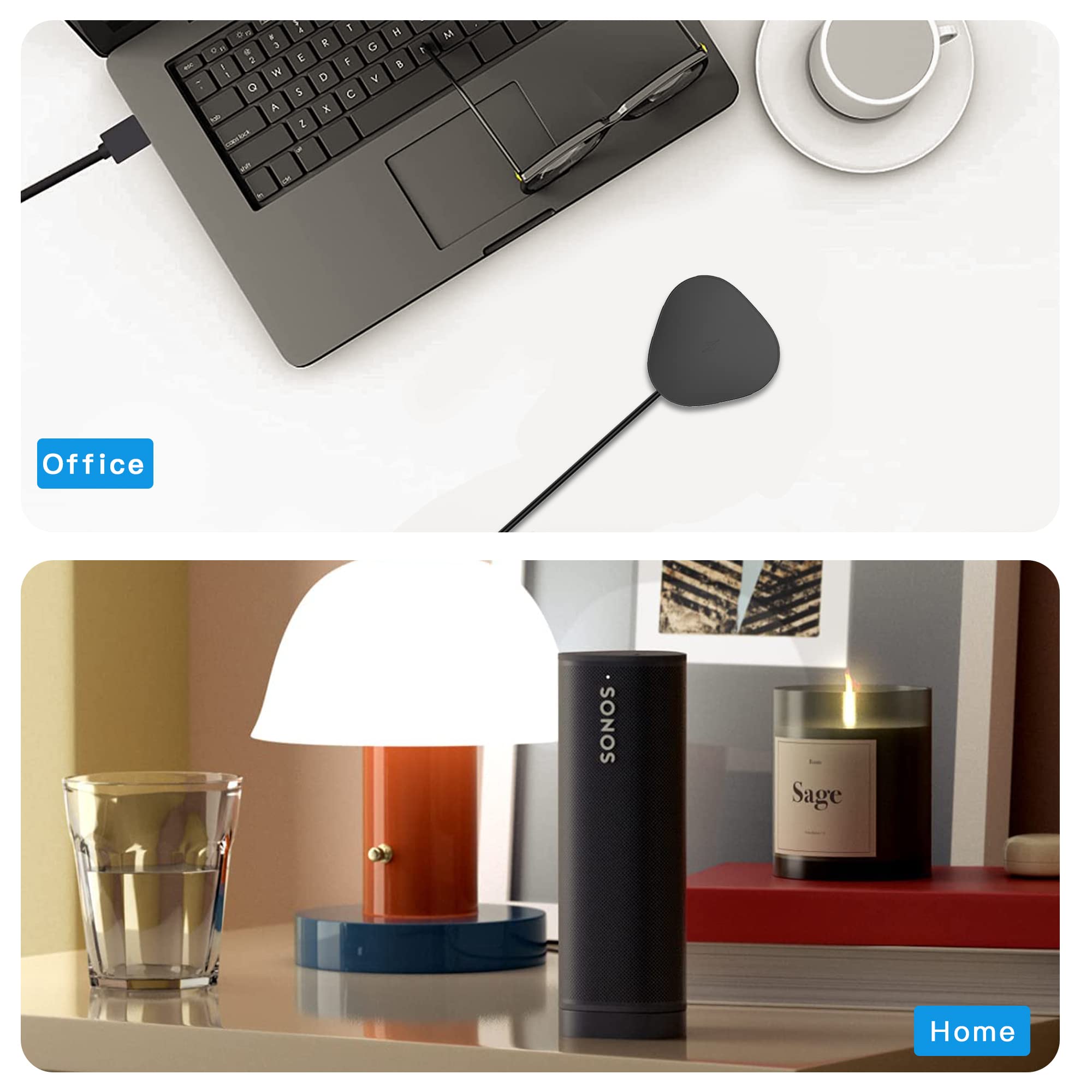 AWINNER Magnetic Wireless Charging Base for Sonos Roam - Portable Qi-Certified Fast Charger with Strong Magnetic Alignment (Black) | Perfect for Travel, Home, Office & Outdoor Use