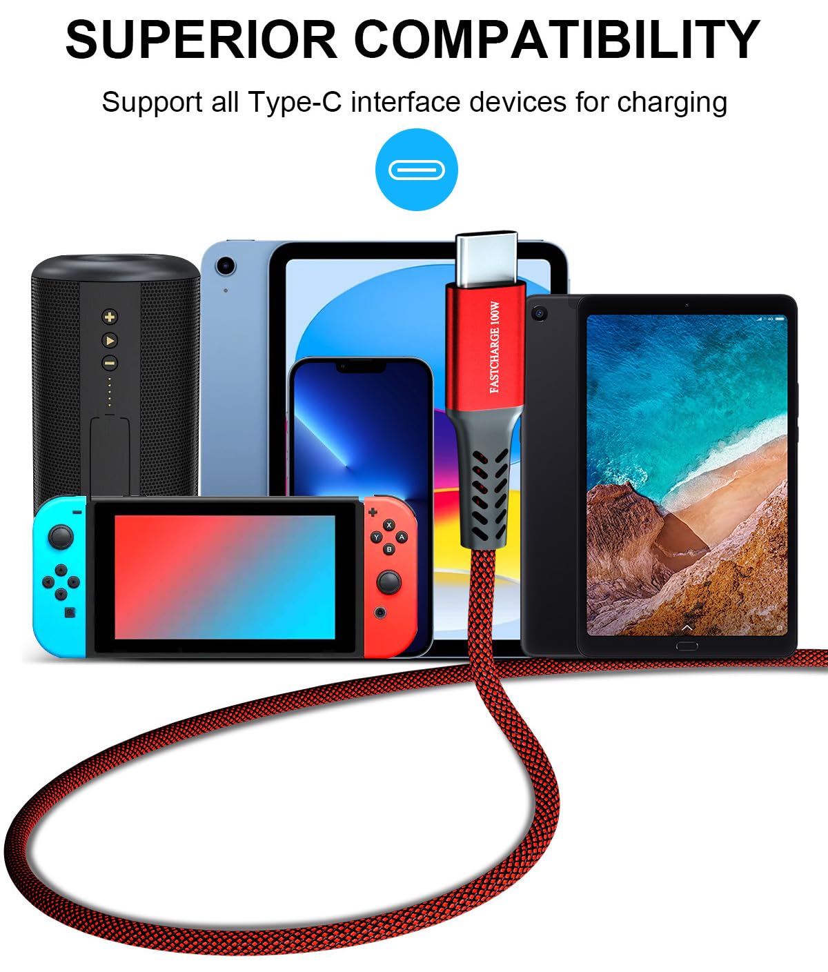 2-Pack USB C to USB A 3.1A Fast Charging Cable 6.6ft Nylon Braided Durable Charger Cord for iPhone 15 Pro/14/13, iPad, Samsung S22/S21, Huawei, Google Pixel, PS5 - Perfect for Home, Office & Travel Charging
