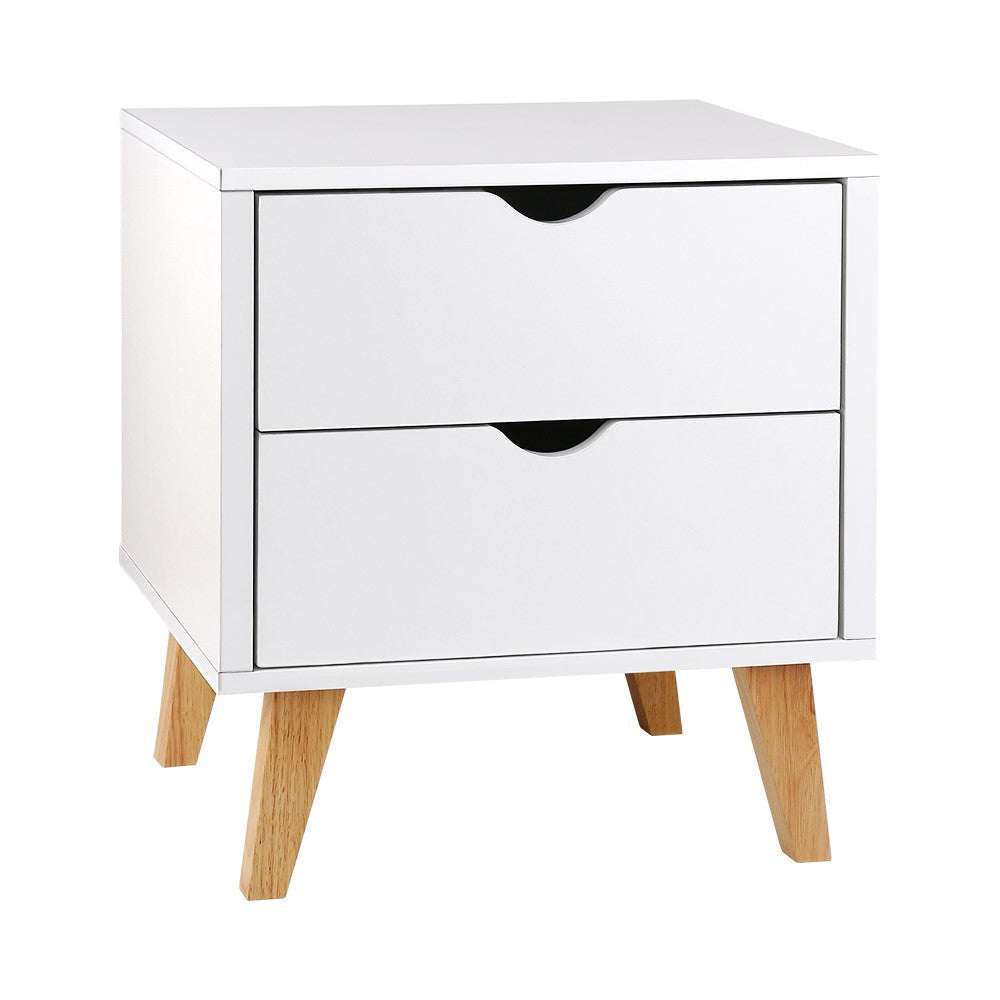2 Drawer White Wooden Bedside Tables - Nightstand for Bedroom, Living Room, or Office - Stylish and Functional Storage Solution
