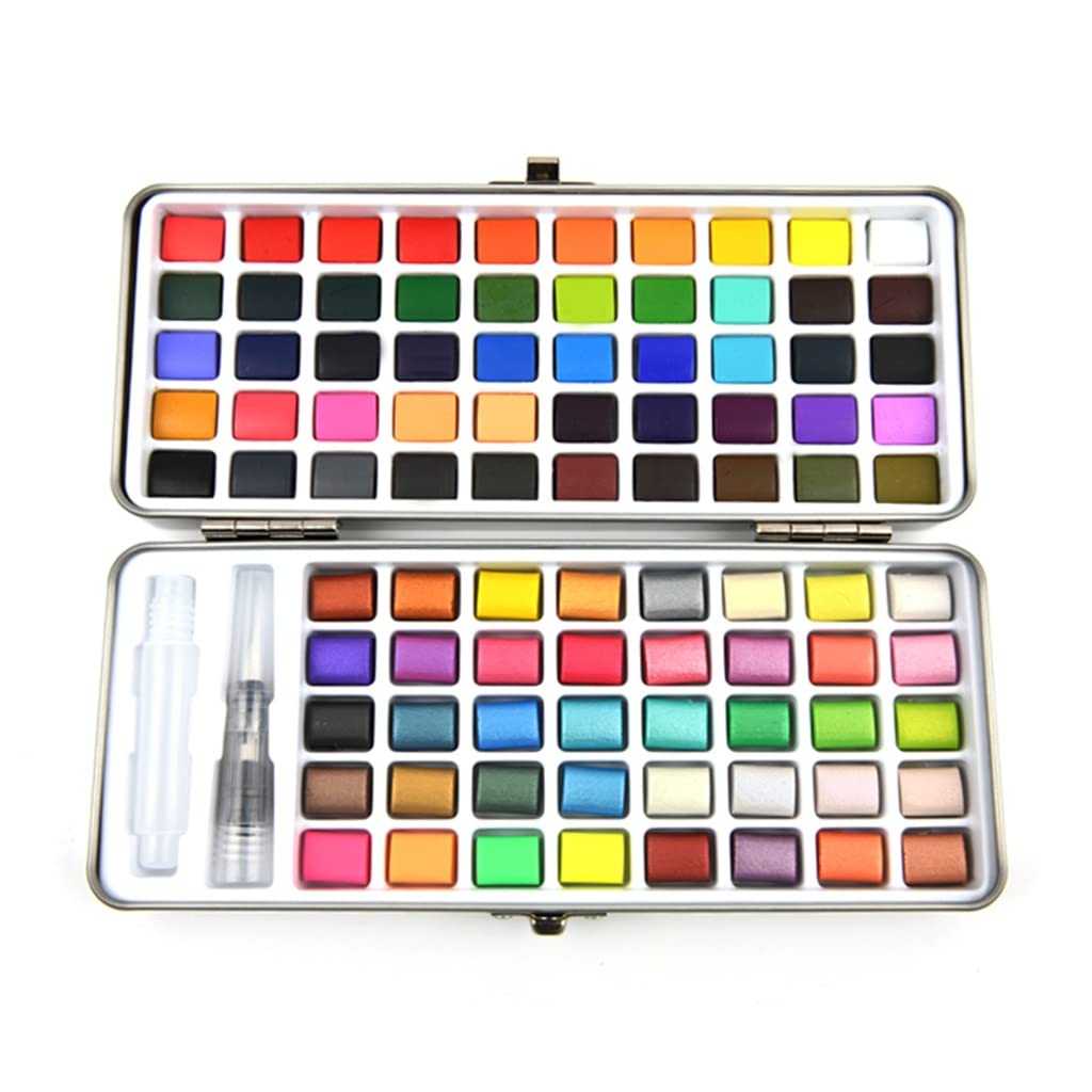 WALNUTA 90-Color Solid Watercolor Paint Set in Portable Metal Tin Box - Professional Watercolor Pigments for Beginners & Artists - Perfect for Sketching, Painting, and DIY Art Projects on Watercolor Paper