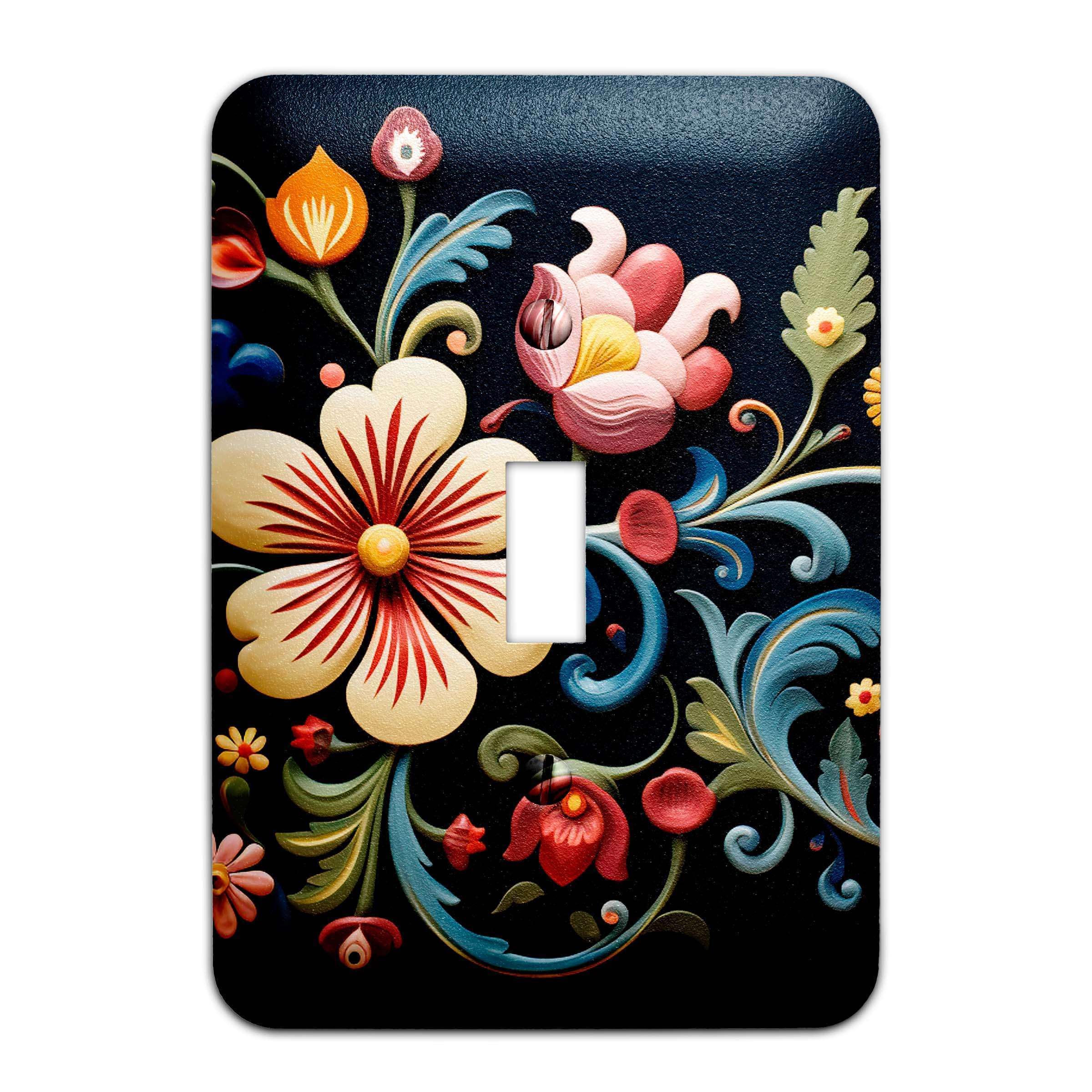 Blue Rosemaling Switch Plate Cover - Single, Double & Triple Light Switch Covers for Home Decor - Perfect for Living Rooms, Bedrooms & Kitchens