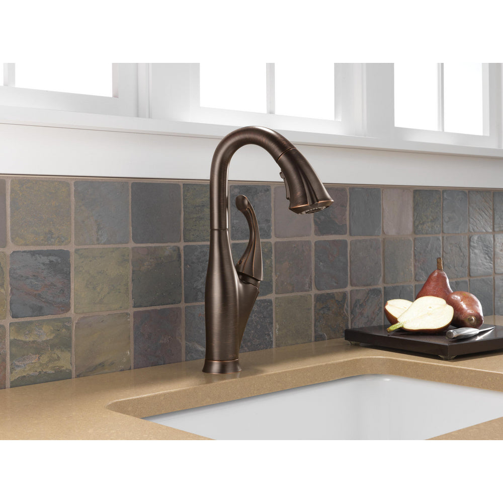 Delta Addison Bar Faucet with Pulldown Spray - Venetian Bronze 9992 RB DST - Perfect for Kitchen Sink, Wet Bar & Beverage Centers