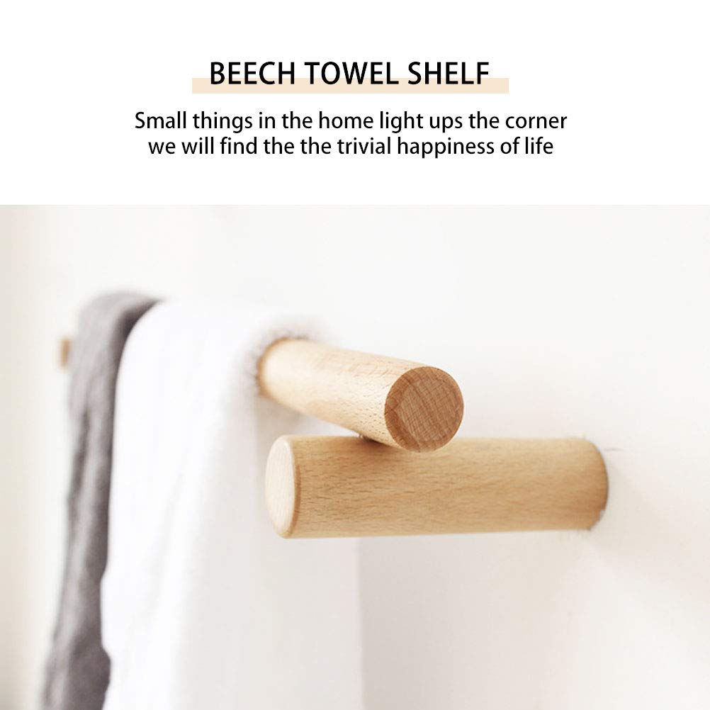 Cabilock 1-Piece Wooden Towel Rack - No Drill Wall Mounted Bathroom Towel Hanger with Single Towel Bar - Space Saving Design for Small Bathrooms, Kitchens & Laundry Rooms