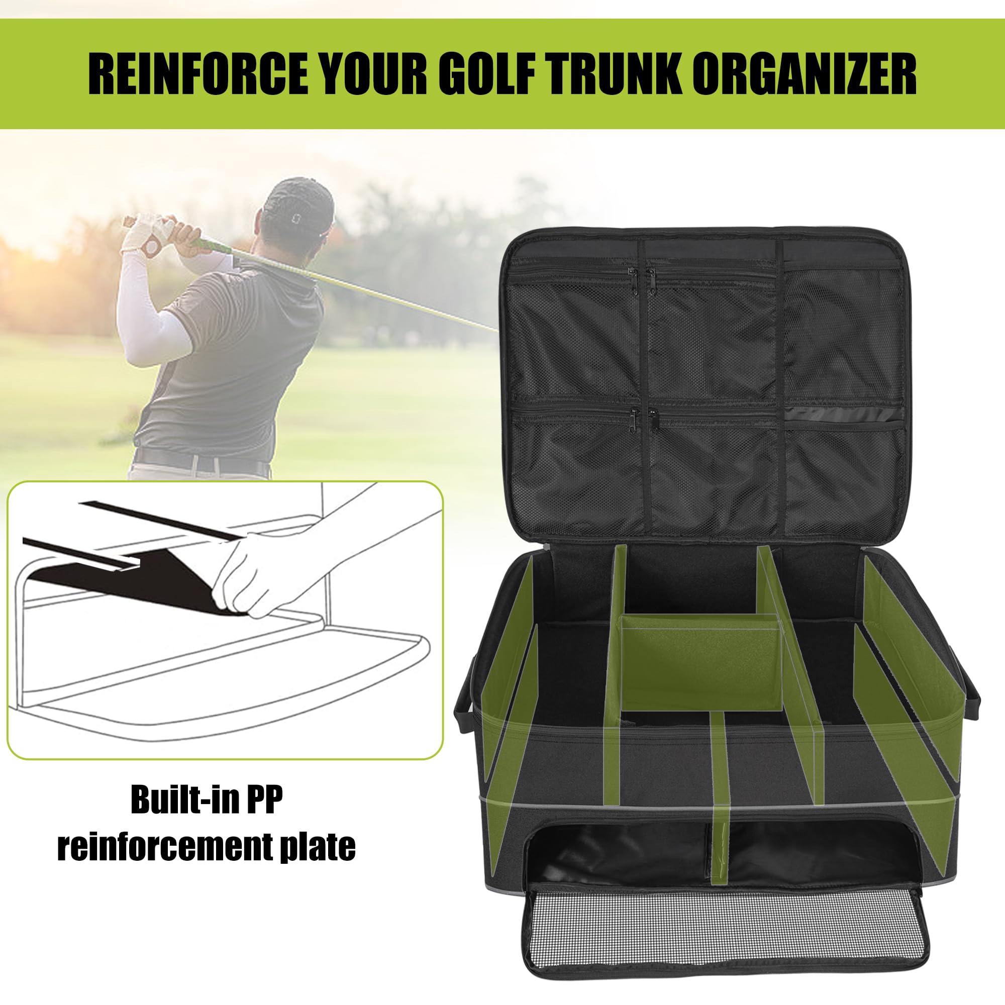 Premium 2-Layer Golf Trunk Organizer with Shoe Compartment - Car Storage for Golf Balls, Tees, Clothes, Gloves & Accessories | Perfect for Golfers & Travel Enthusiasts