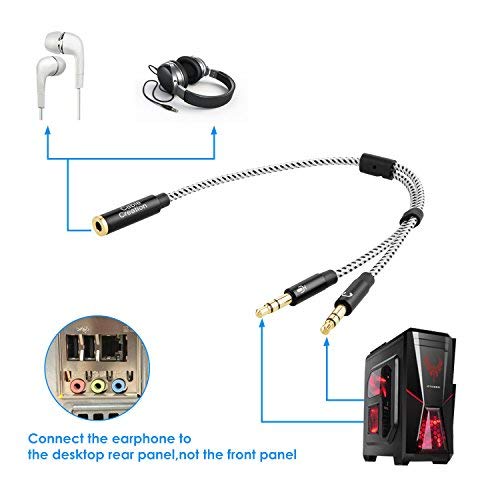 CableCreation 3.5mm Headset Splitter Cable - Female to Dual Male Audio Y Splitter with CTIA/OMTP Adapter - 0.2M Black & White - Perfect for Gaming Headsets, Music Sharing, and Conference Calls