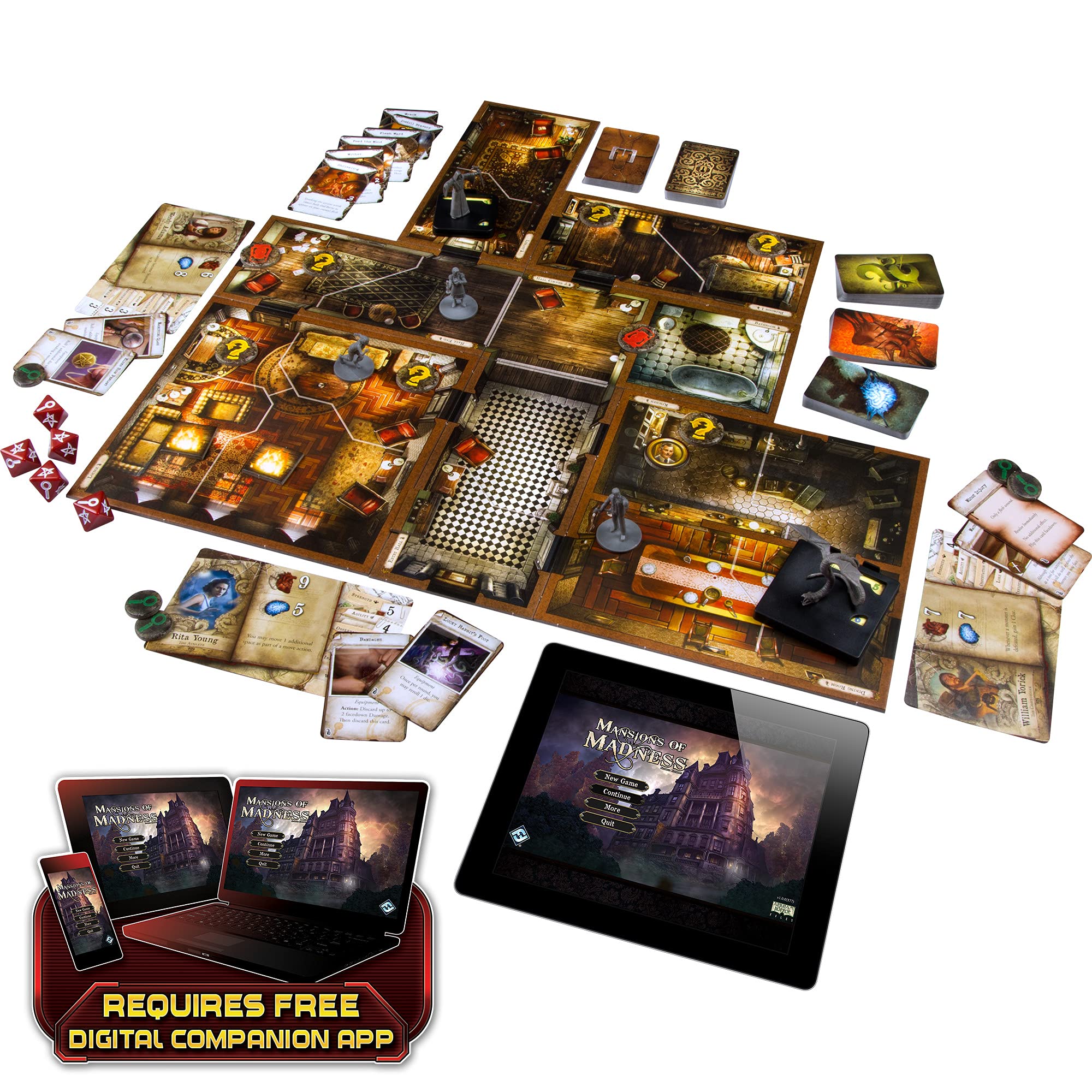 Mansions of Madness & Beyond The Threshold Board Game Bundle - Base Game + Expansion | Cooperative Horror Mystery Tabletop Game for Adults by Fantasy Flight Games | Perfect for Game Nights, Halloween Parties & Strategy Lovers