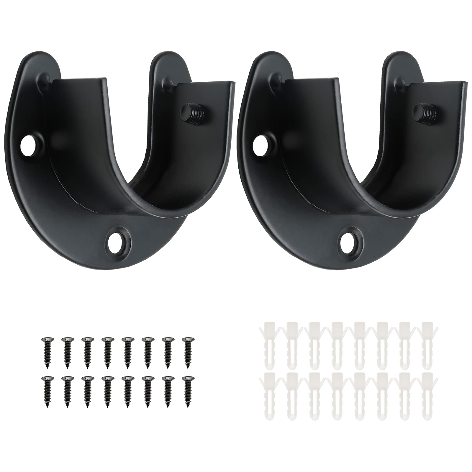 2 Pack Heavy Duty Stainless Steel Closet Rod End Supports - 1 Inch U-Shaped Wardrobe Bracket with Screws, Black - Perfect for Closet Organization, Wardrobe Systems & DIY Home Storage Solutions