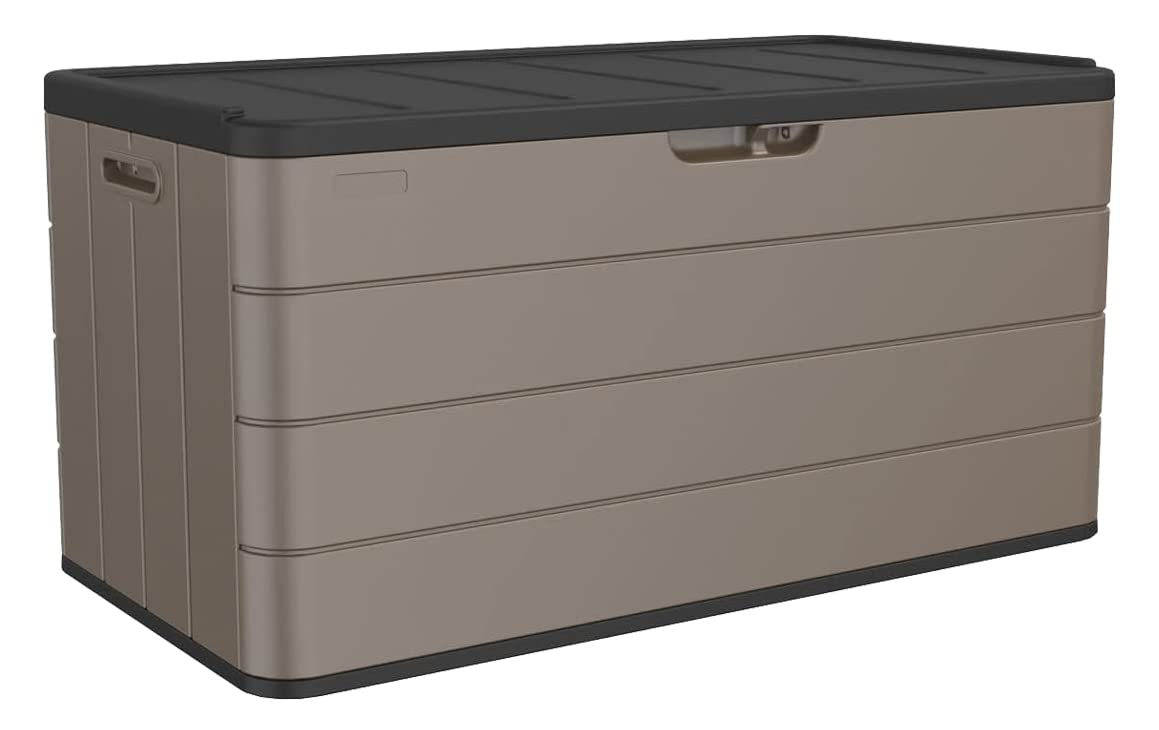 Mrosaa 85 Gallon Waterproof Resin Deck Storage Box with Lock - Outdoor Garden, Patio & Backyard Storage Solution for Cushions, Toys & Seasonal Items - Durable Brown Deck Box