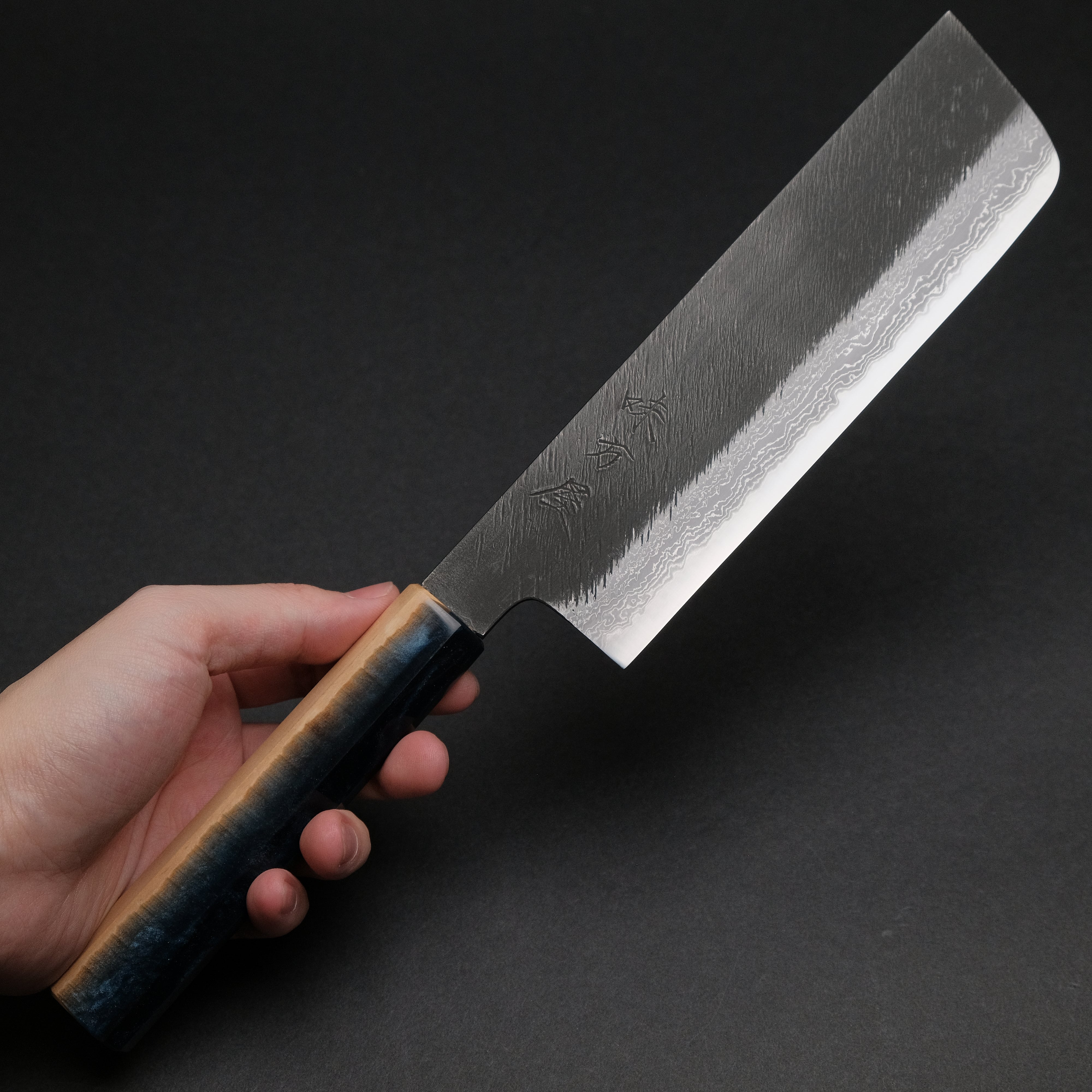 Ajikataya White #2 Matsuba Damascus Nakiri Knife 180mm - Premium Japanese Kitchen Knife with Olive Wood & Resin Handle (#16) - Perfect for Sushi, Vegetables & Precision Cutting