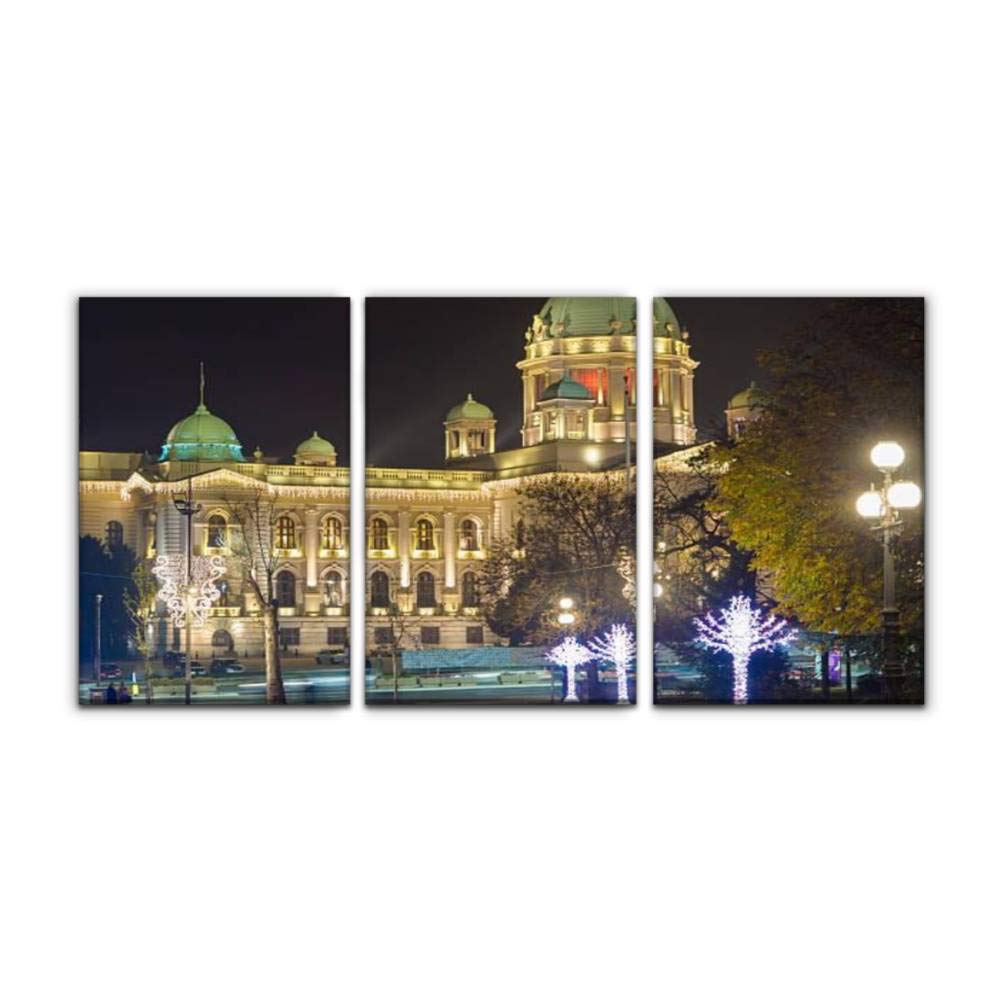 Gracelapin Modern Canvas Painting - Parliament of Republic Serbia Wall Art Decor, Printed Oil Painting Landscape for Home, Office, Bedroom - Set of 3 Framed Canvases (16