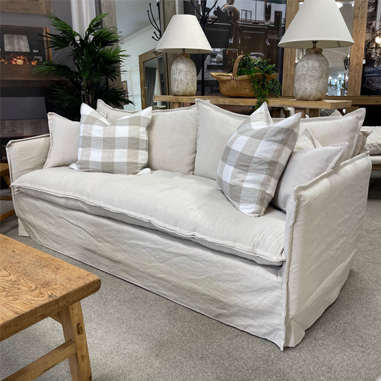 Malibu 3-Seater Slipcover Sofa - Natural Linen Fabric - Comfortable Living Room Furniture for Home & Office Decor
