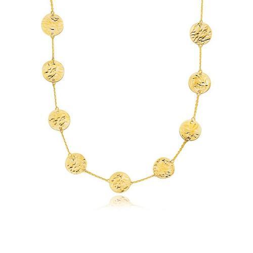 14k Yellow Gold Textured Disc Layering Necklace - 38