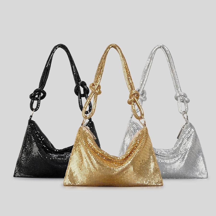 Stylish Aluminum Sheet Underarm Women's Tote Bag with Metal Sequins - Perfect for Work, Shopping & Evening Events