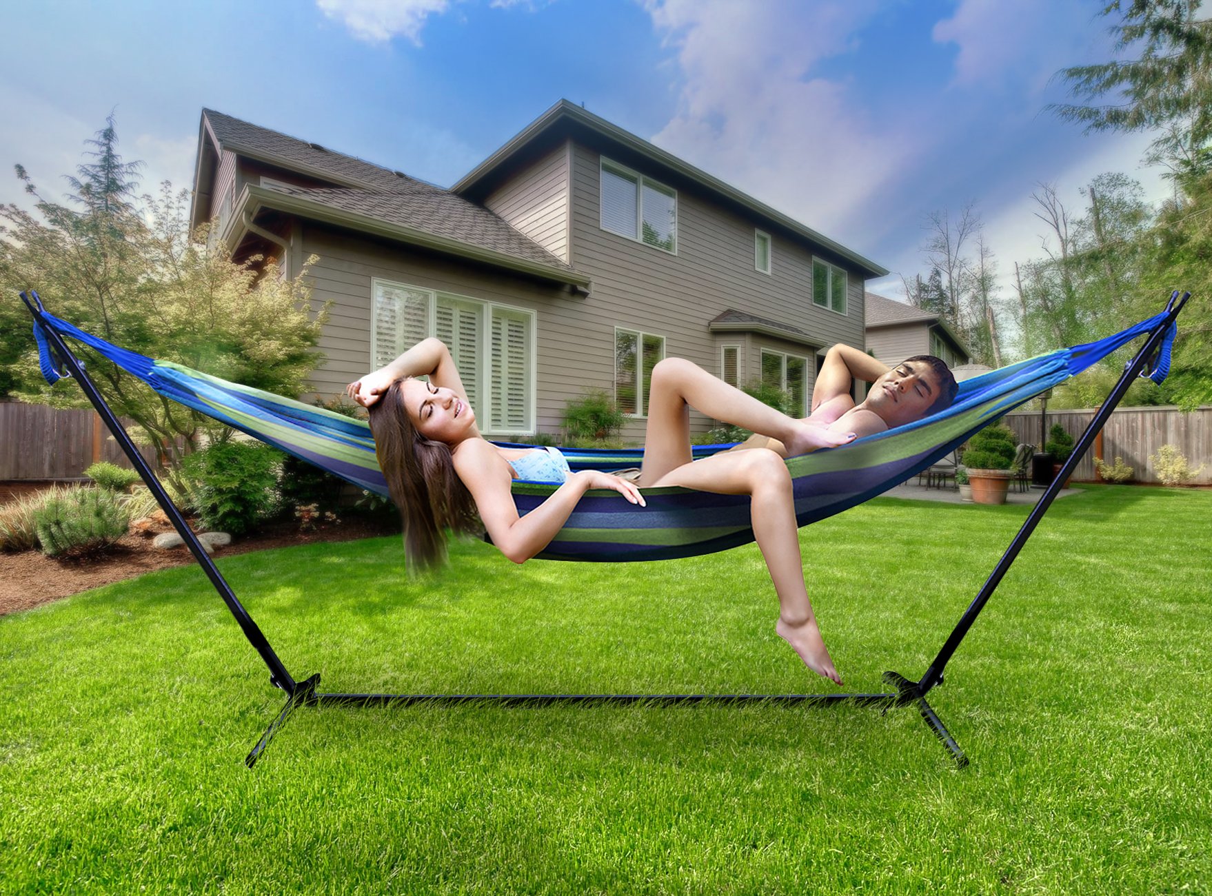 Premium 2-Person Cotton Blend Hammock with Steel Stand - 60