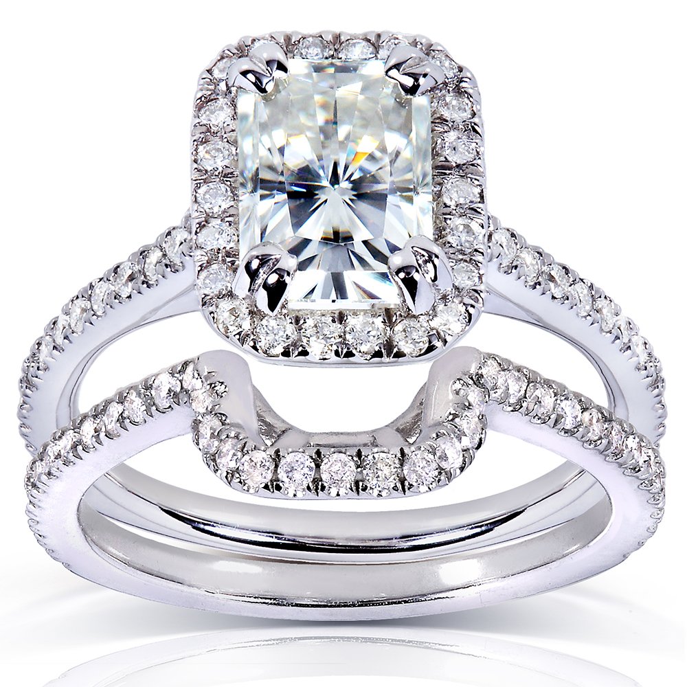 Kobelli Radiant-Cut Moissanite Bridal Set 1.3/5 CTW 14K White Gold Engagement Ring Wedding Band Set for Women - Perfect for Proposals, Anniversaries & Special Occasions