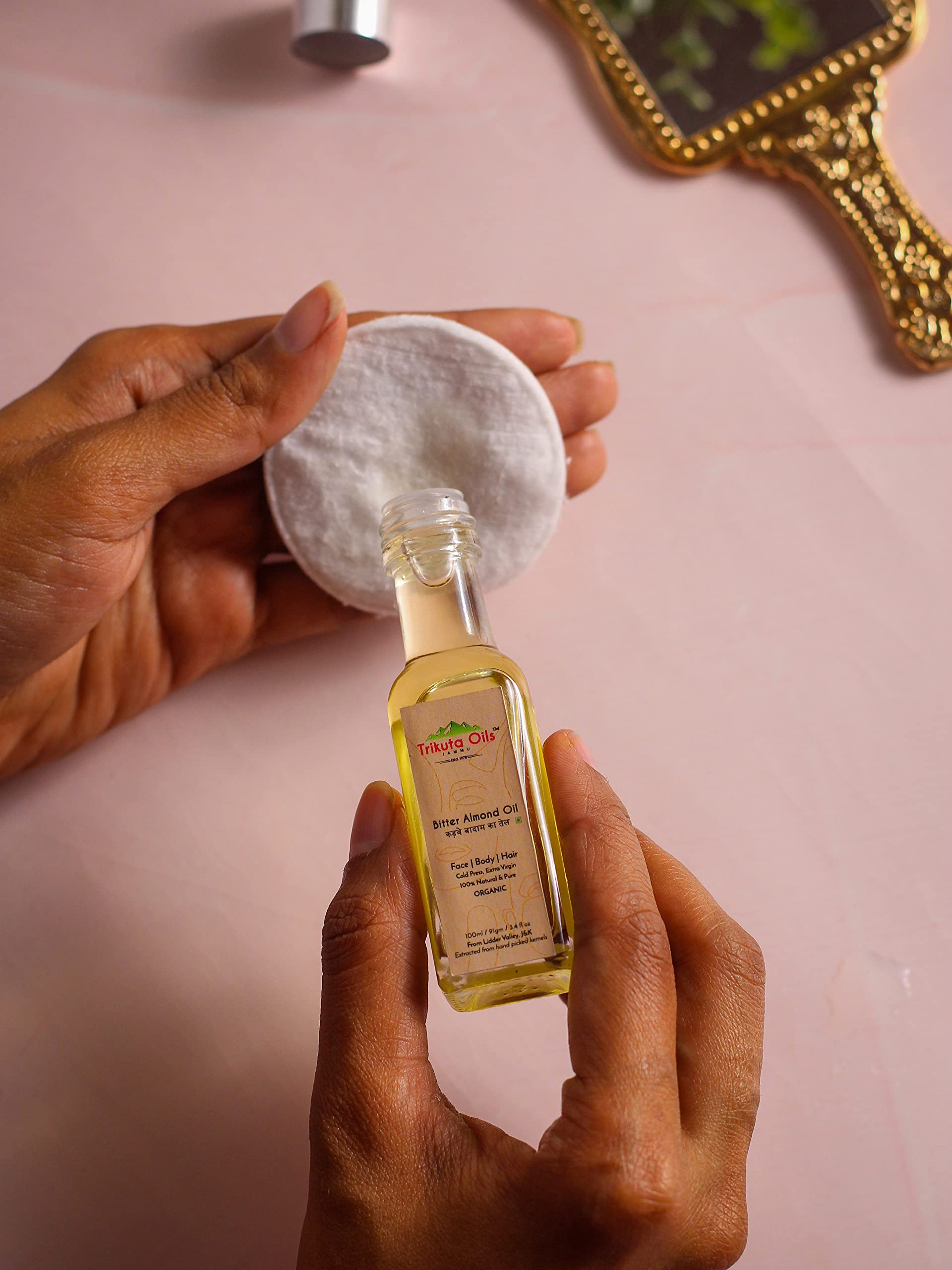 Trikuta Oils Jammu Anti-Wrinkle & Anti-Aging Bitter Almond Oil for Face & Skin Care - 100% Natural Unrefined Badam Oil Promotes Youthful Glow - Best for Dry Skin, Baby Massage & Hair Treatment (20ml) | Perfect for Daily Skincare Routine & Aromatherapy