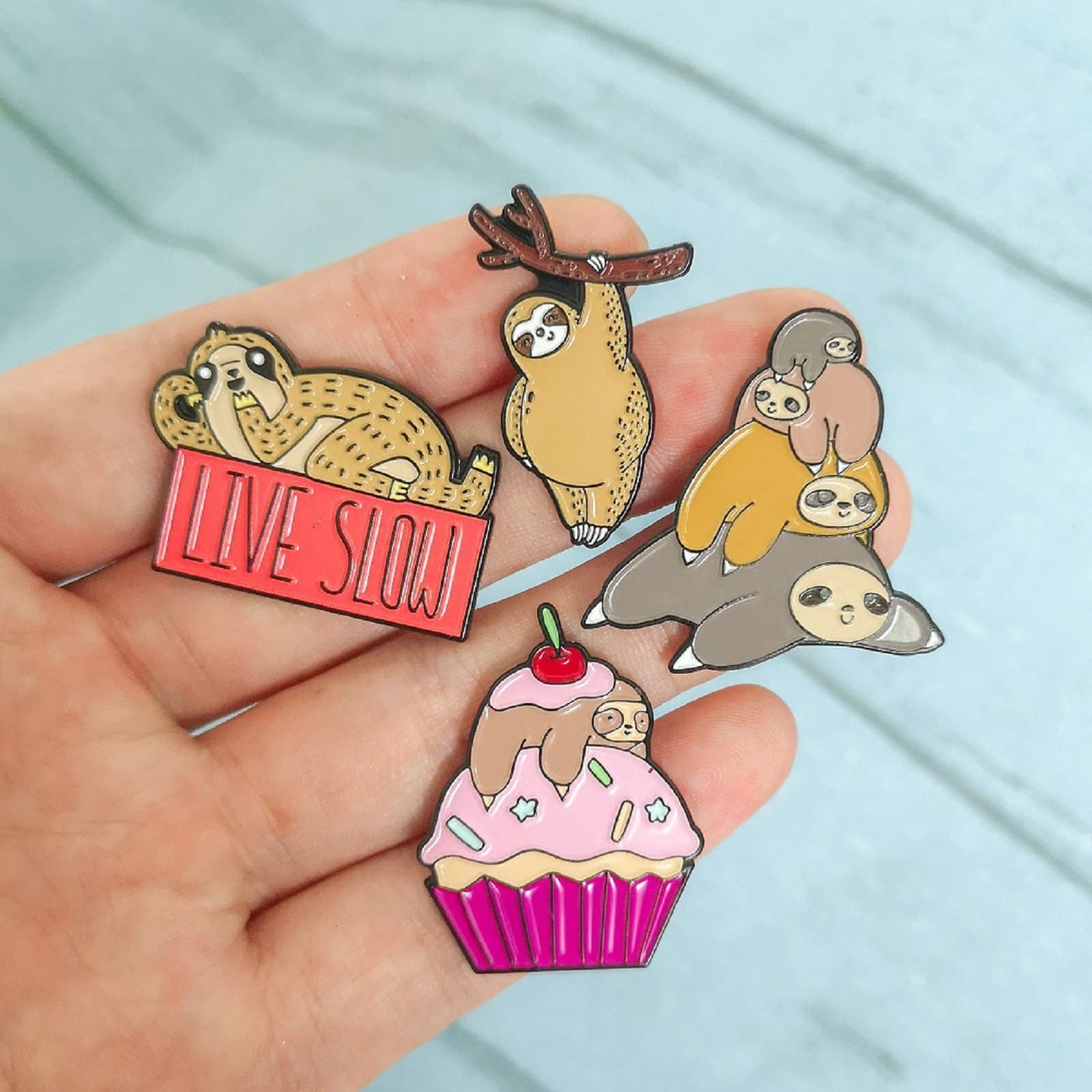 MJartoria Sloth Enamel Brooch Pins Set - 7pcs Cute Cartoon Animal Badges for Backpacks, Jackets, Bags & Clothing Accessories (Brown Sloth Design) - Perfect for Gifts, DIY Crafts & Fashion Decoration