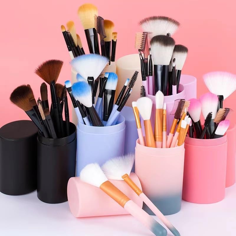 Glamzone 12-Piece Professional Travel Makeup Brush Set with Portable Case - Foundation, Blush, Powder, Eyeshadow, Eyebrow & Lip Brushes - Perfect Gift Kit (Glitter Pink) | Ideal for On-the-Go Makeup, Travel Essentials & Professional Makeup Artists
