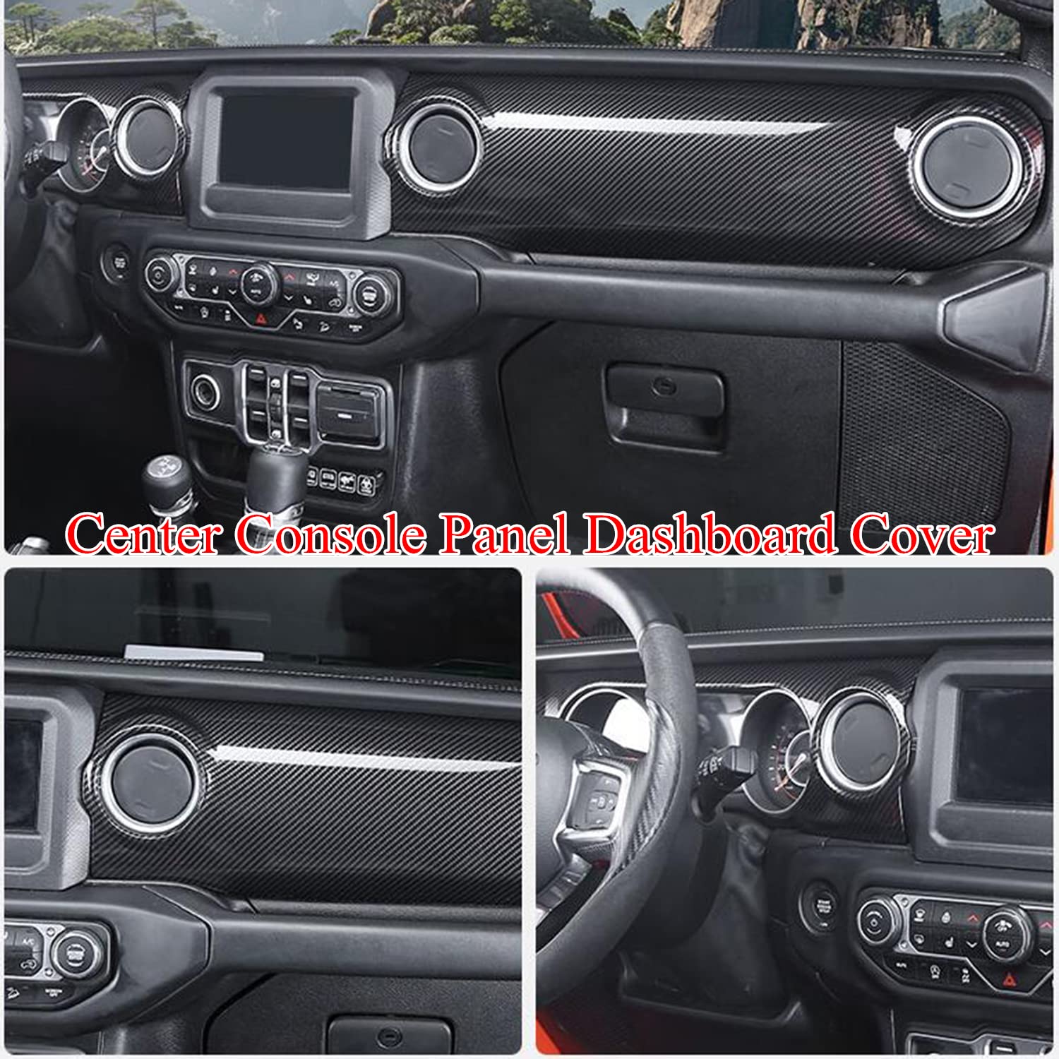 Carbon Fiber Dashboard Cover & Cup Holder Trim for Jeep Wrangler JL/JLU 4XE (2018-2023) - Interior Accessories for Sahara, Rubicon & Unlimited Models - Upgrade Your Ride with Stylish Protection
