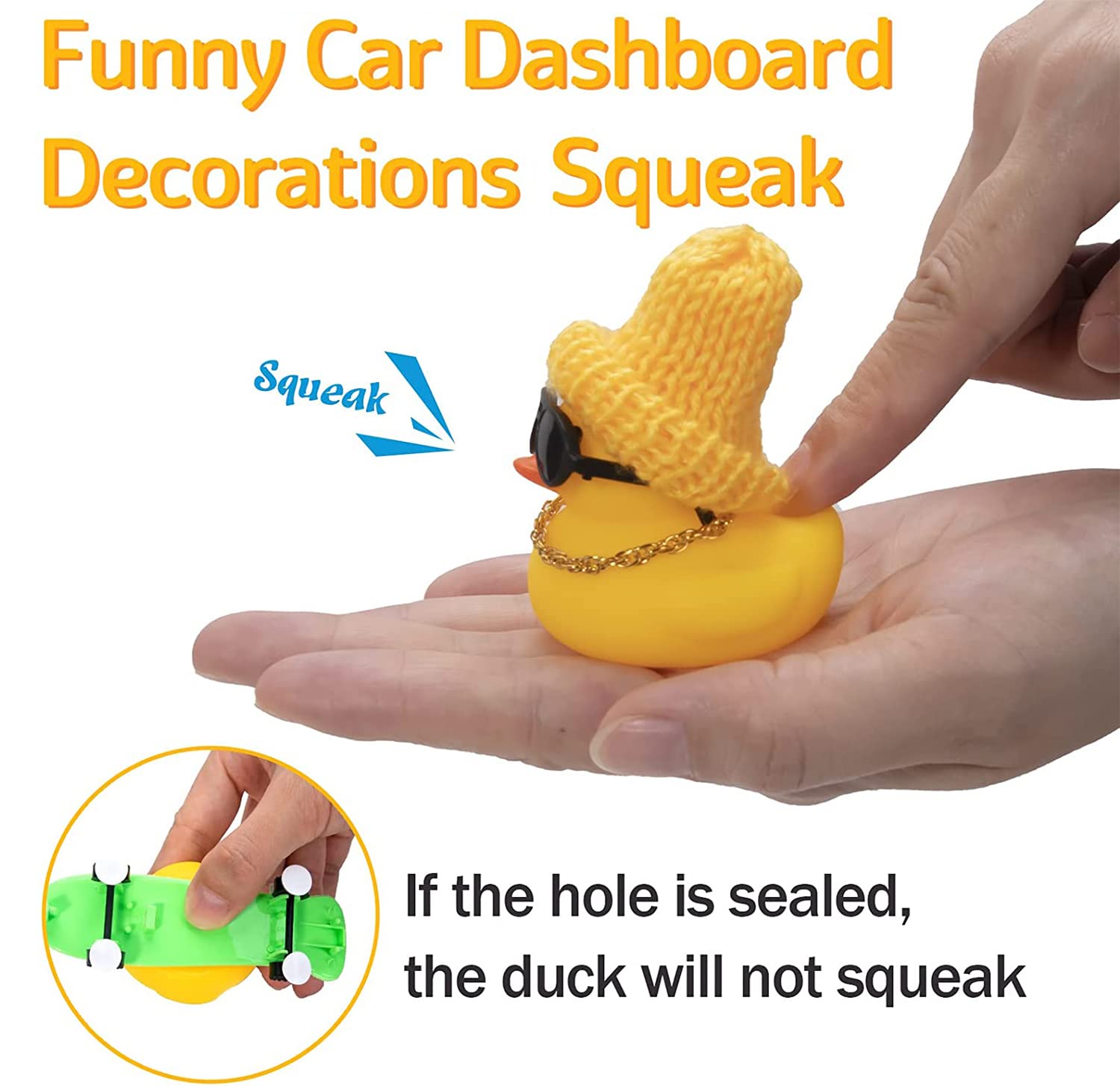 Wonuu Car Duck Ornament - Rubber Duck Dashboard Decoration with Mini Hat, Necklace, Sunglasses, Chair & Skateboard - Perfect for Car Interior Accessories and Fun Dashboard Decor