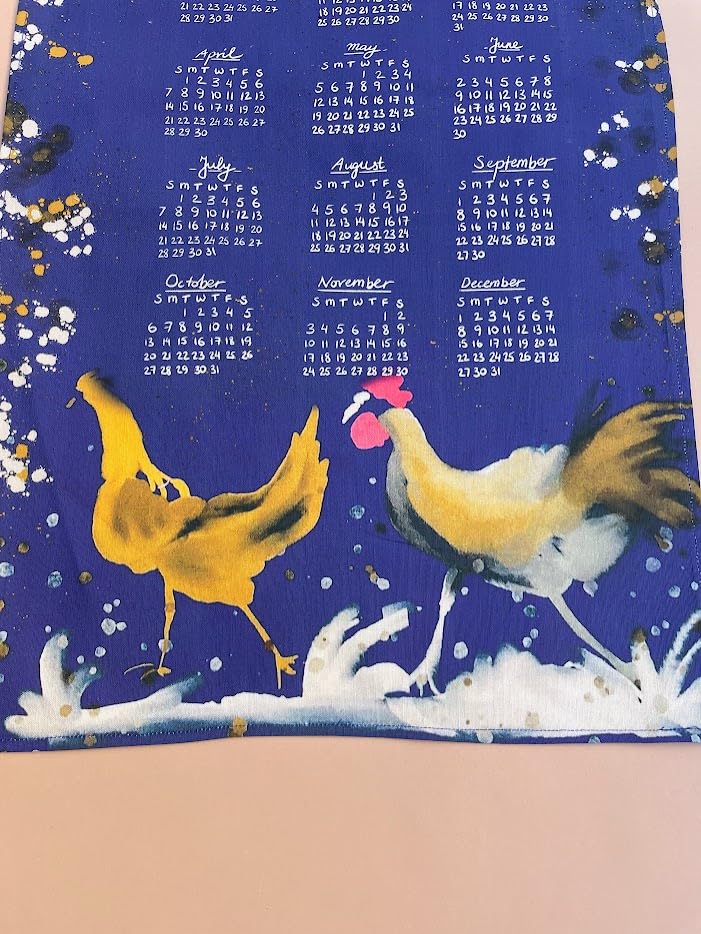 2025 Farm Animal Calendar Towel - Rooster Design, Linen Cotton Blend, Eco-Friendly Gift for Home Decor, Kitchen, Bathroom & Farmhouse Style
