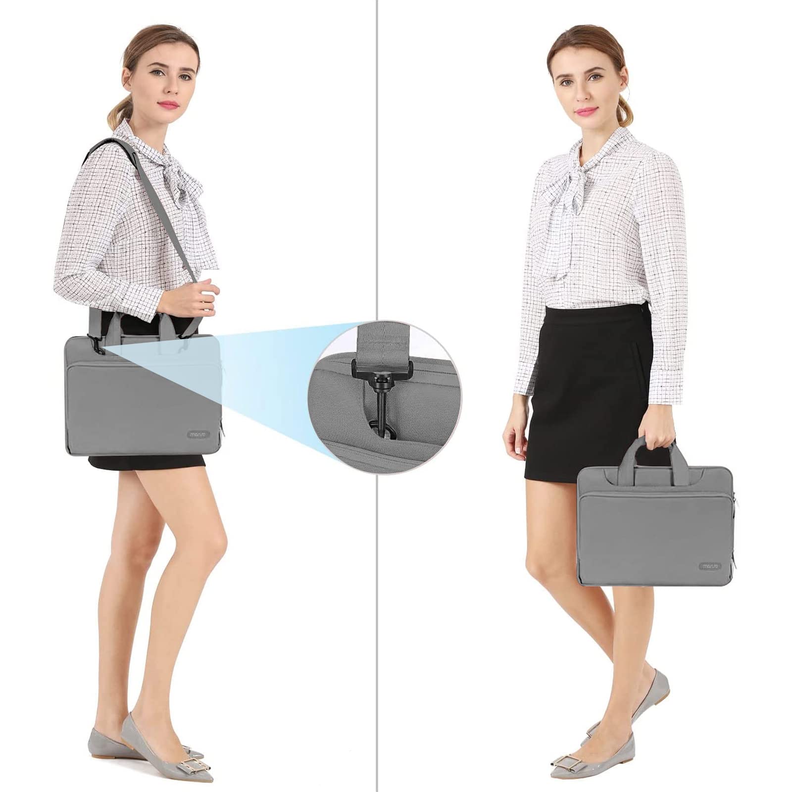 MOSISO 360 Protective Laptop Shoulder Bag for MacBook Air/Pro 13-13.3 inch & MacBook Pro 14 inch M3/M2/M1 (2021-2023) - Gray with Matching Color Sleeve & Belt | Perfect for Work, Travel & School Commute
