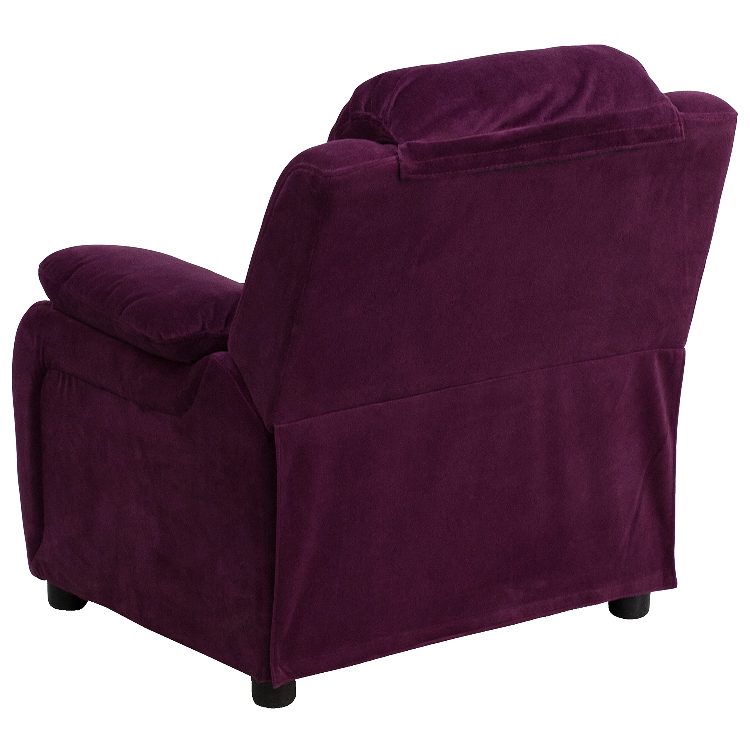 Emma & Oliver Deluxe Purple Microfiber Kids Recliner Chair with Storage Pockets - Soft Padded Armrests for Children's Room, Playroom or Bedroom - Perfect for Reading, Watching TV and Relaxing