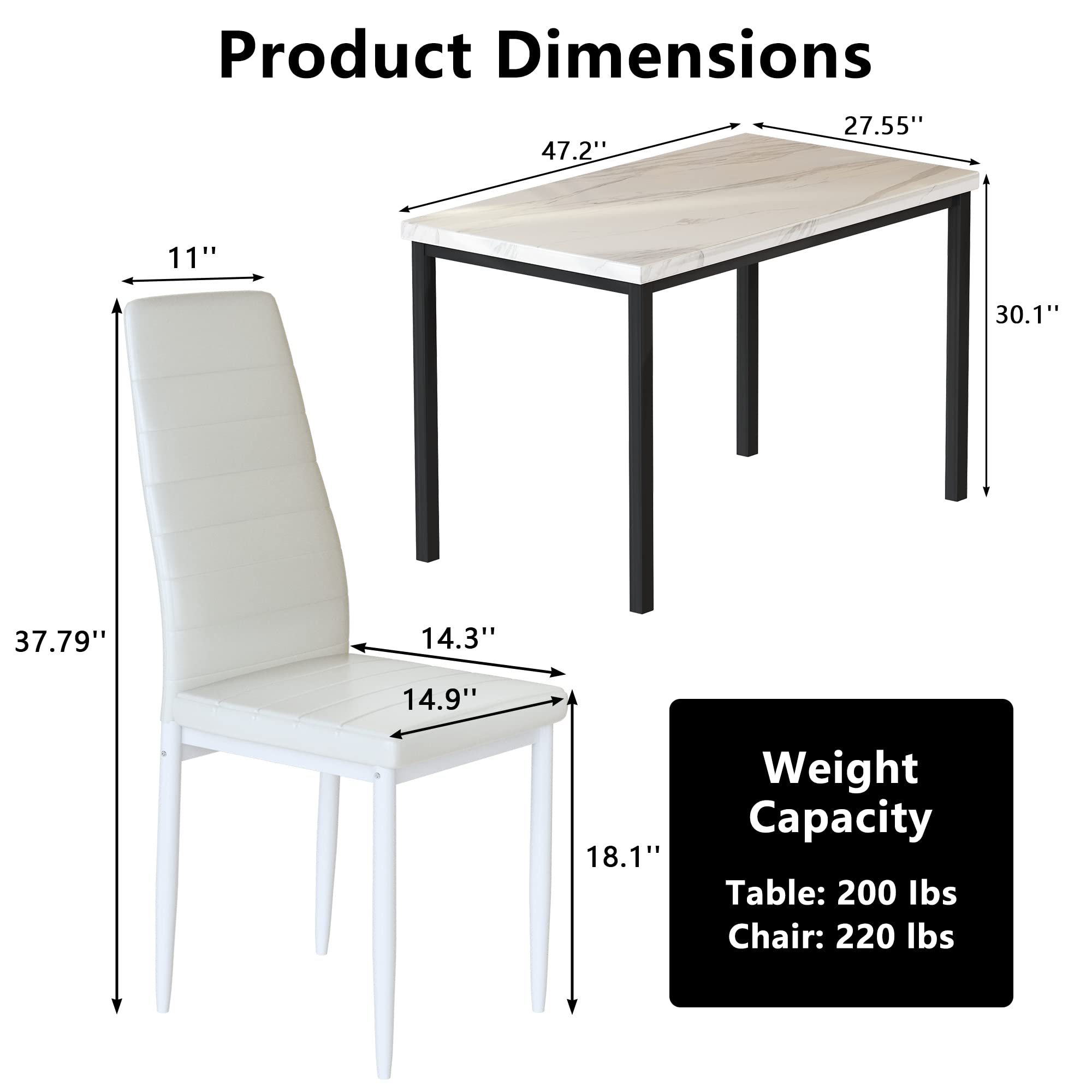 AWQM 5-Piece Dining Table Set for 4 - White Faux Marble Table with 4 PU Leather Chairs - Perfect for Small Spaces, Kitchen, Breakfast Nook & Dining Room - Compact Modern Kitchen Table Set for Apartments & Cozy Homes