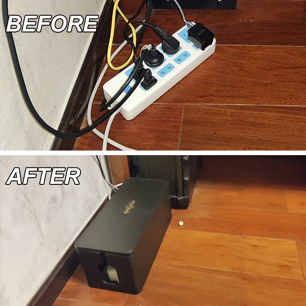 Foldable Large Cable Management Box - ABS Cord Organizer & Hider for TV, Computer & Home Office - Black Cable Concealer Box (1-Pack) - Perfect for Desk, Entertainment Center & Wire Organization