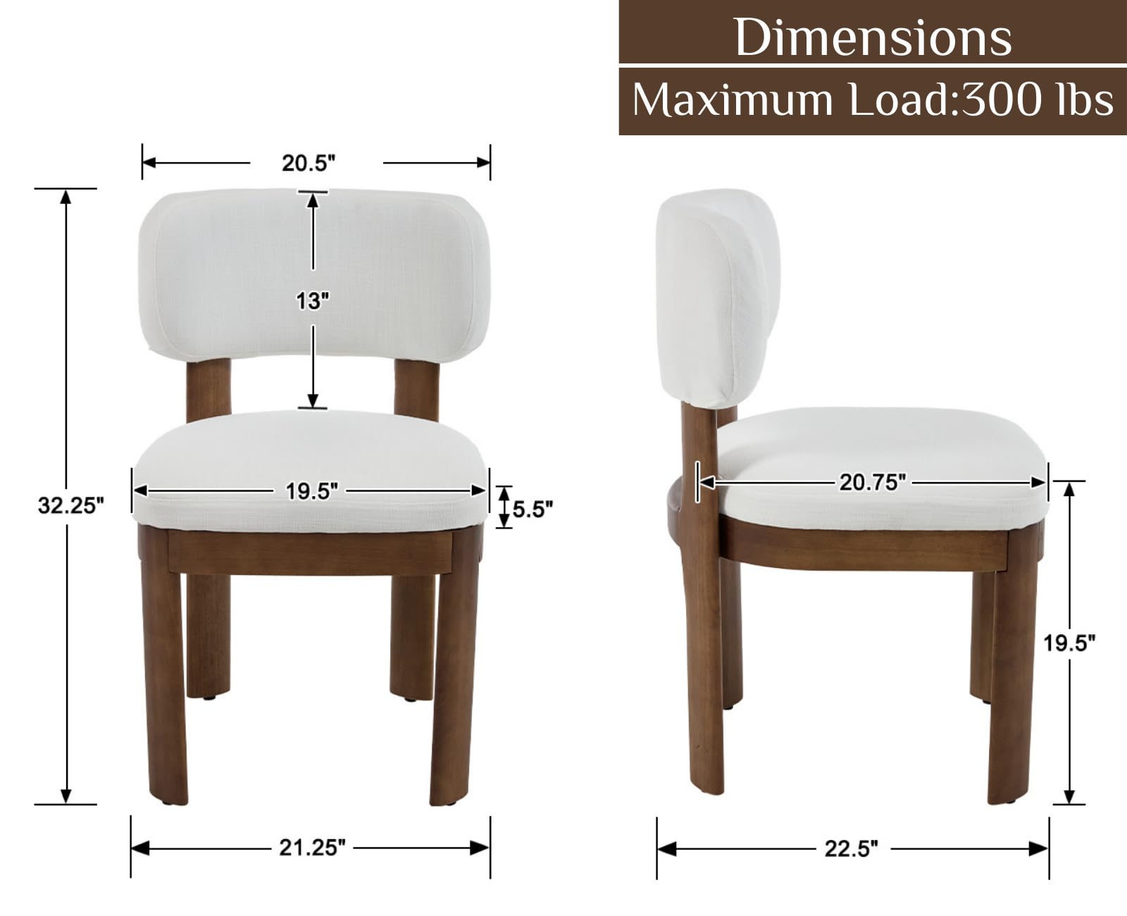 Beige Upholstered Dining Chairs Set of 2 - Mid Century Modern Wooden Kitchen Chairs with Linen Fabric, Farmhouse Style Armless Accent Chairs for Dining Room, Living Room & Home Decor - Perfect for Small Spaces and Cozy Gatherings