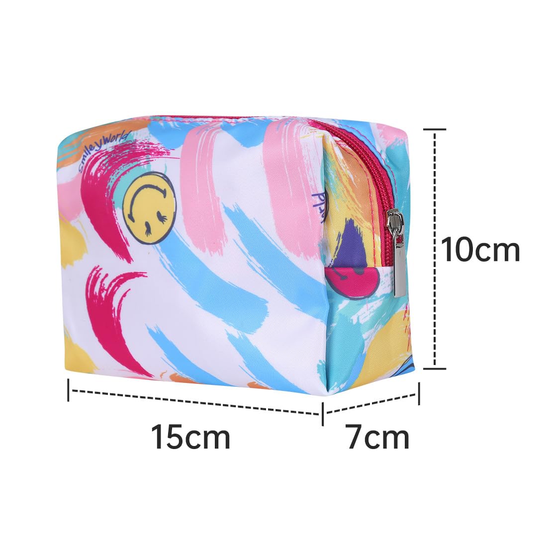 MINISO SmileyWorld Travel Makeup Pouch for Women & Girls - Waterproof Cosmetic Organizer Bag, Small Toiletry Bag for Travel Accessories (15x7x10cm, Blue) - Perfect for Vacation, Gym & Daily Essentials Storage